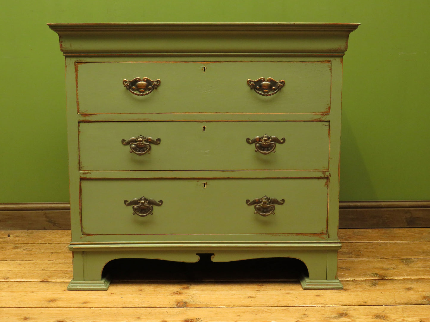 Green Painted Oak Chest of Drawers