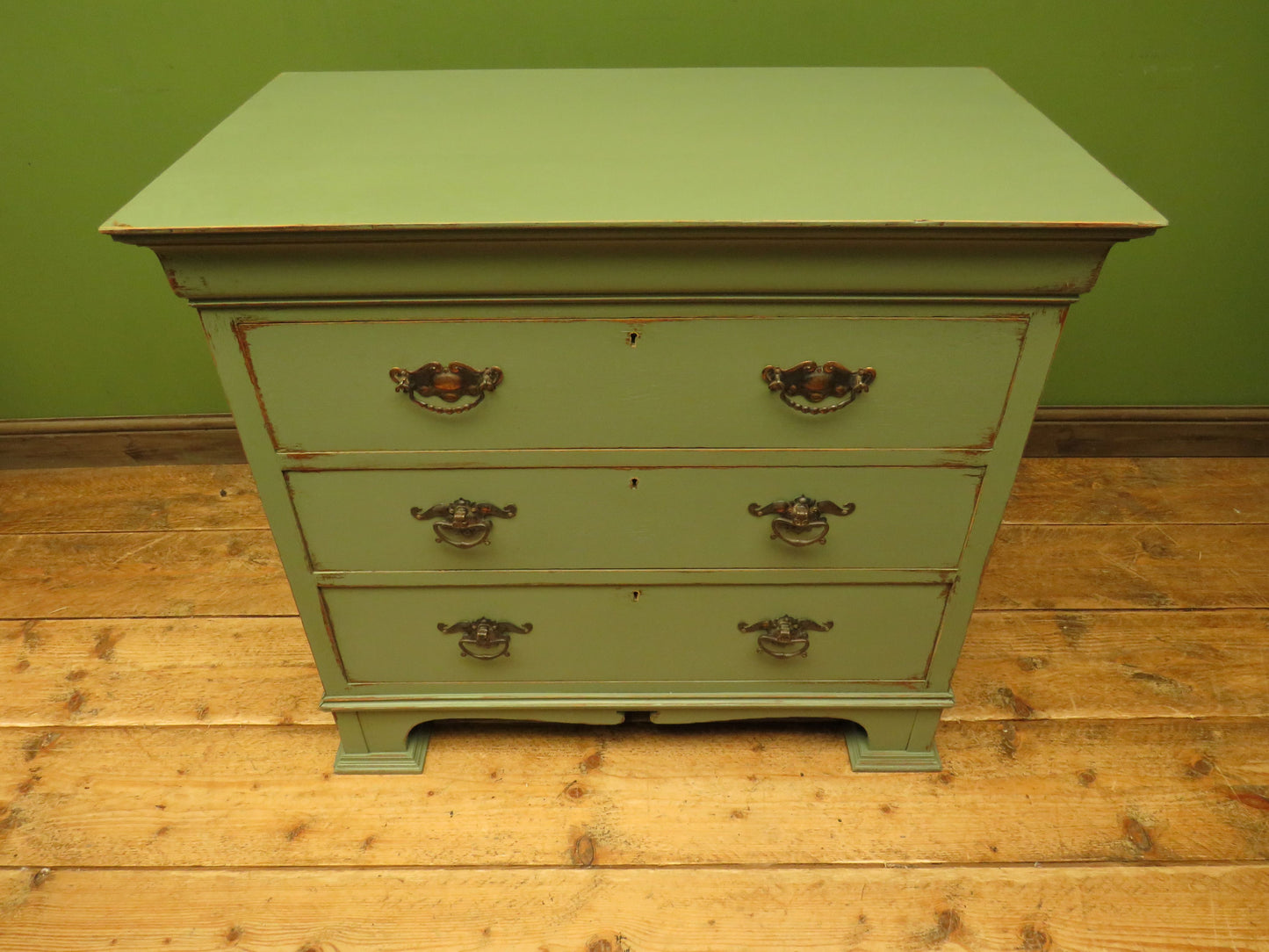 Green Painted Oak Chest of Drawers