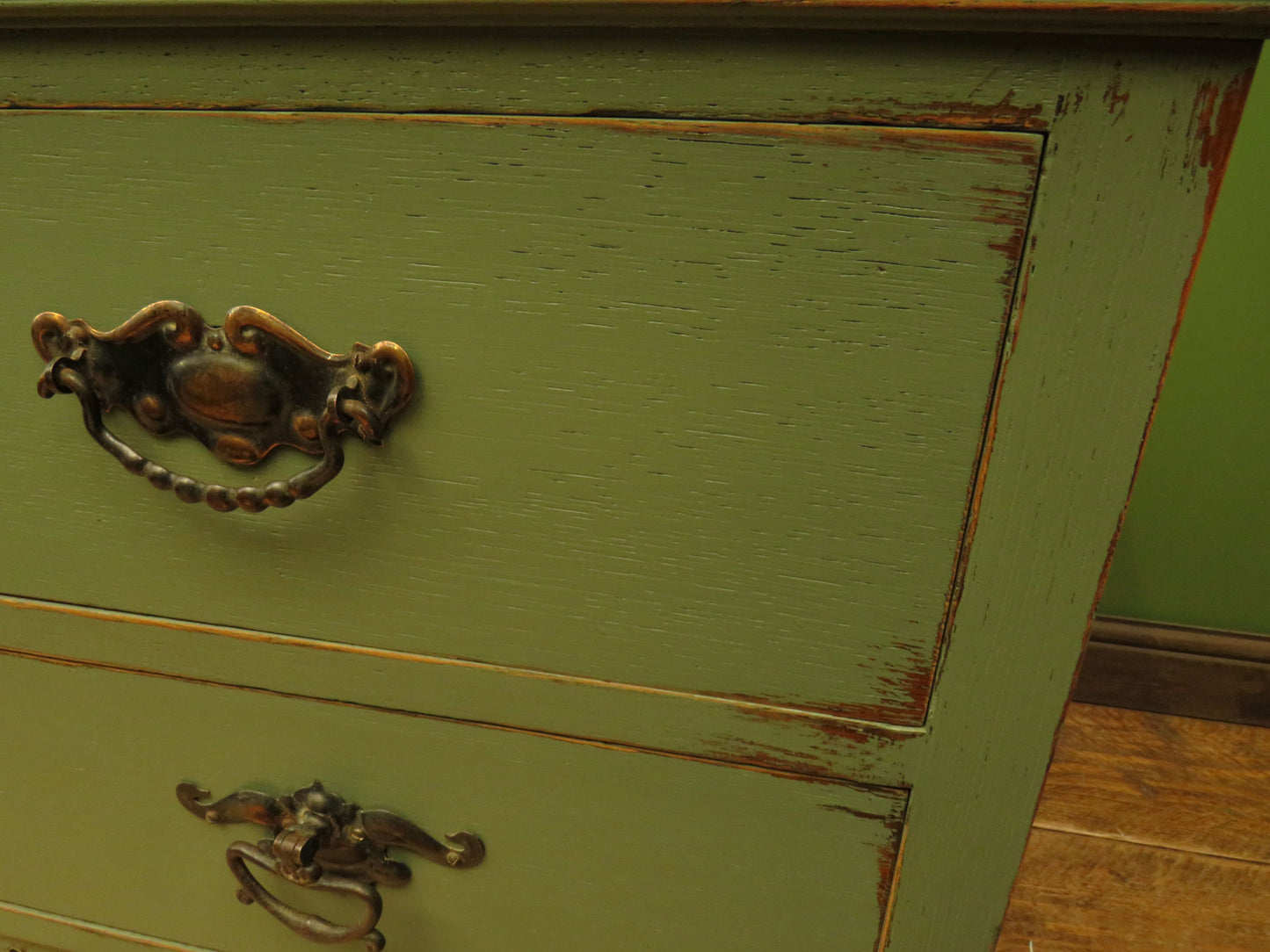 Green Painted Oak Chest of Drawers