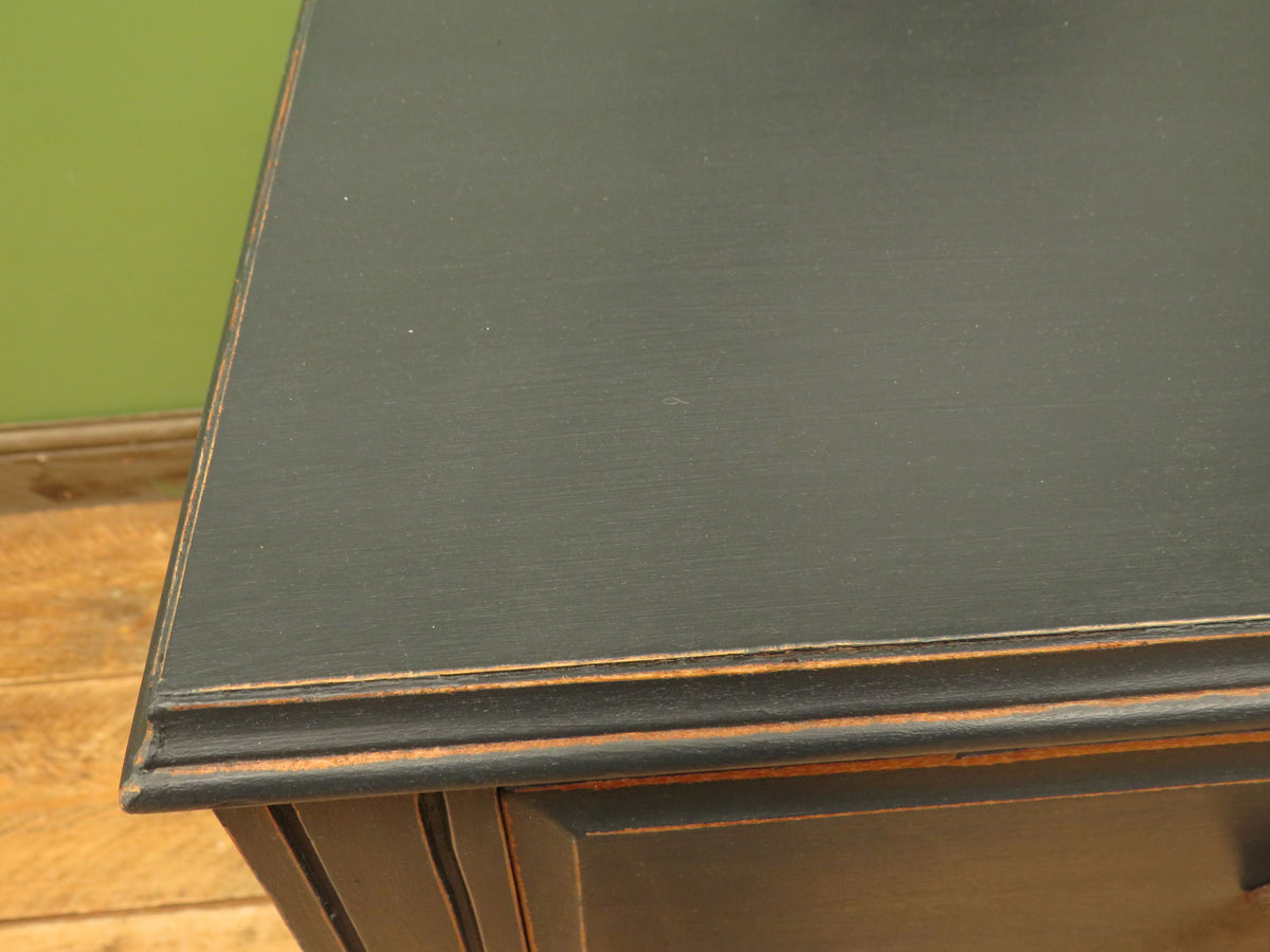 Art Deco Painted Black Chest of Drawers with stylised wooden handles