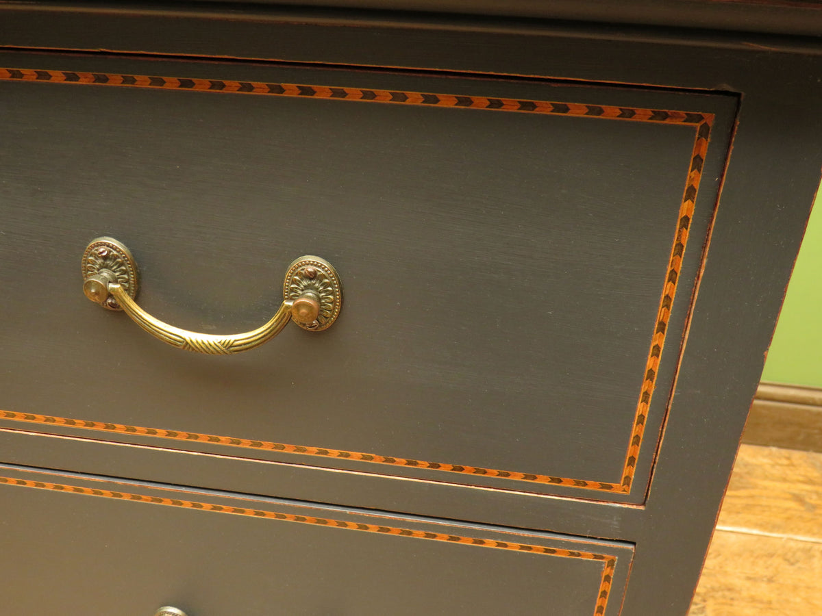 Black Painted Chest of Drawers with Intricate Inlaid Detailing