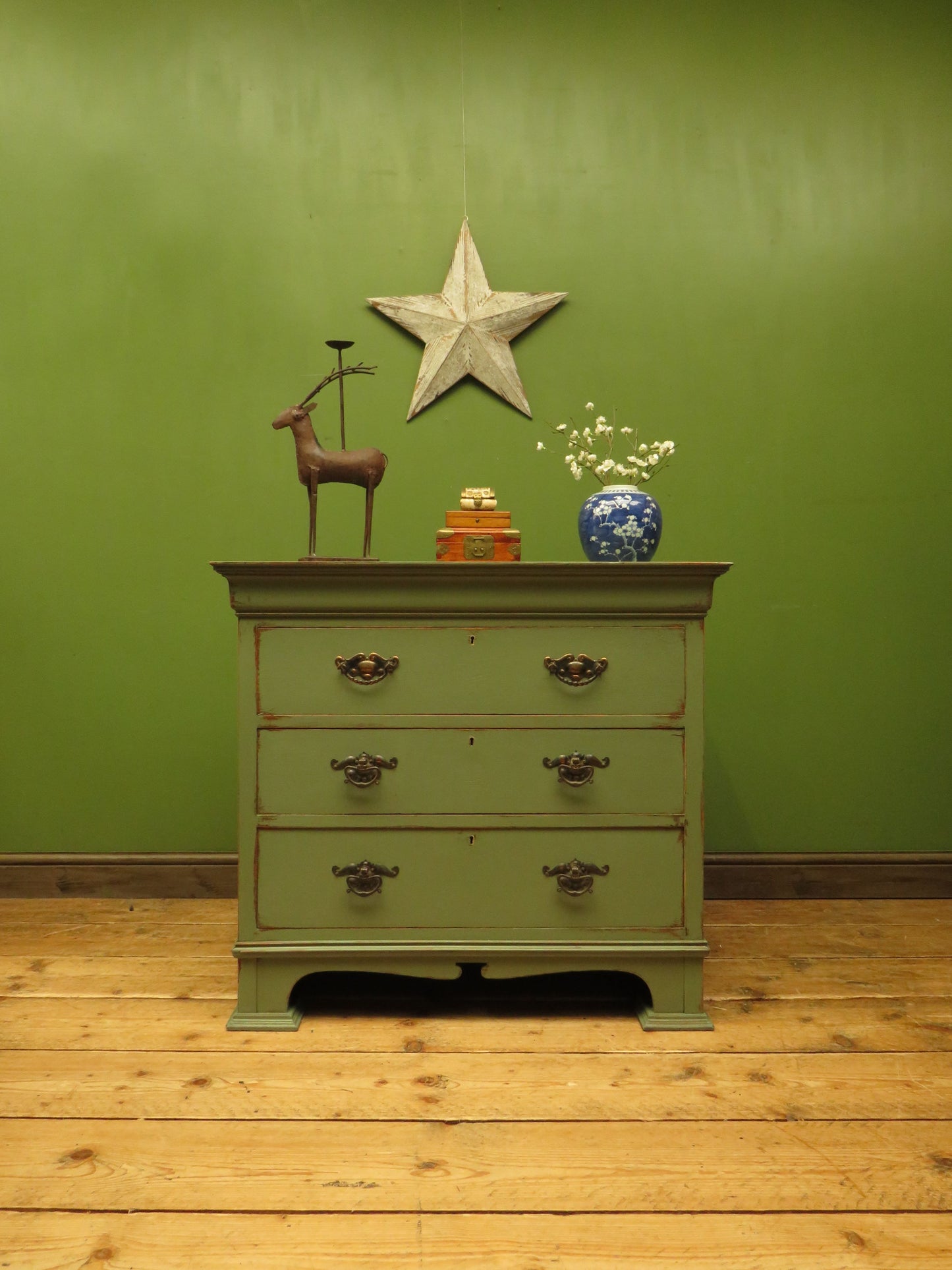 Green Painted Oak Chest of Drawers