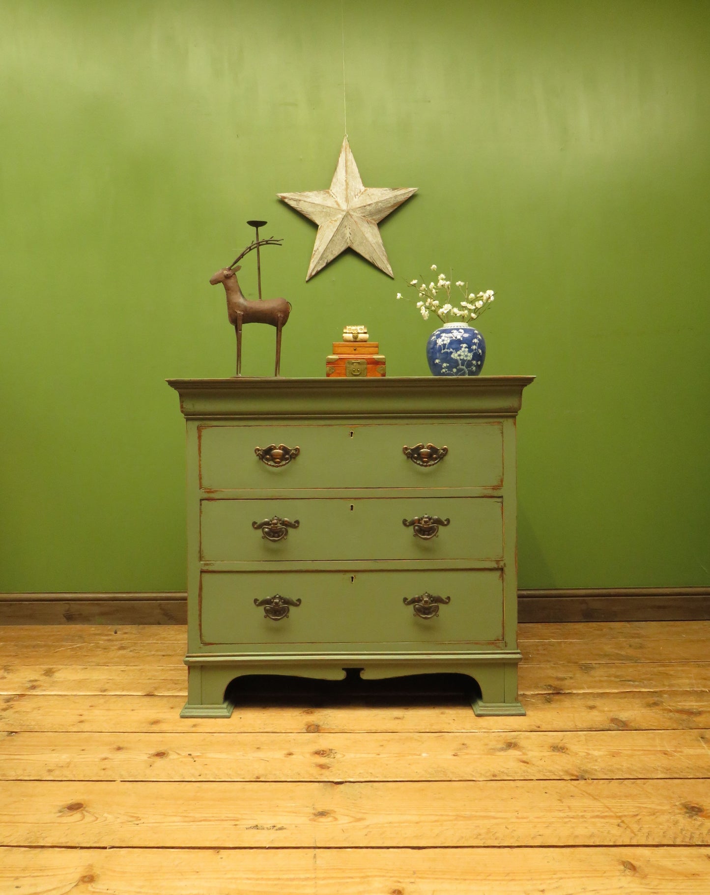 Green Painted Oak Chest of Drawers