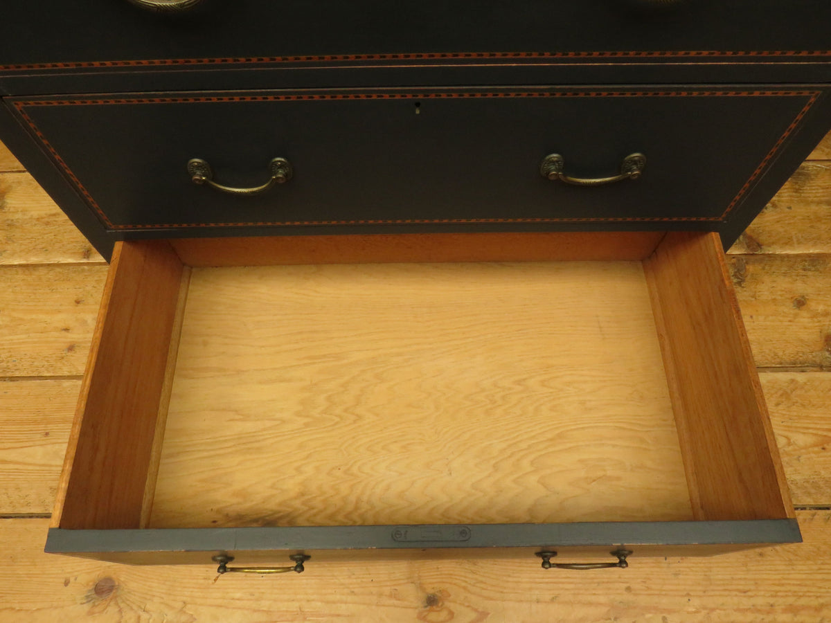 Black Painted Chest of Drawers with Intricate Inlaid Detailing