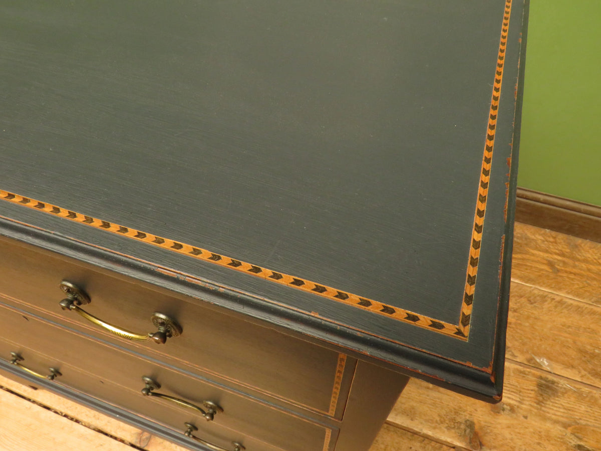 Black Painted Chest of Drawers with Intricate Inlaid Detailing