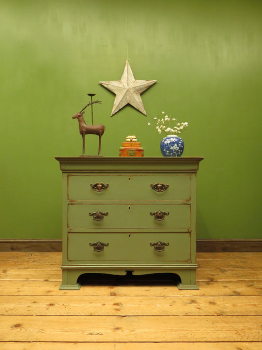 Green Painted Oak Chest of Drawers