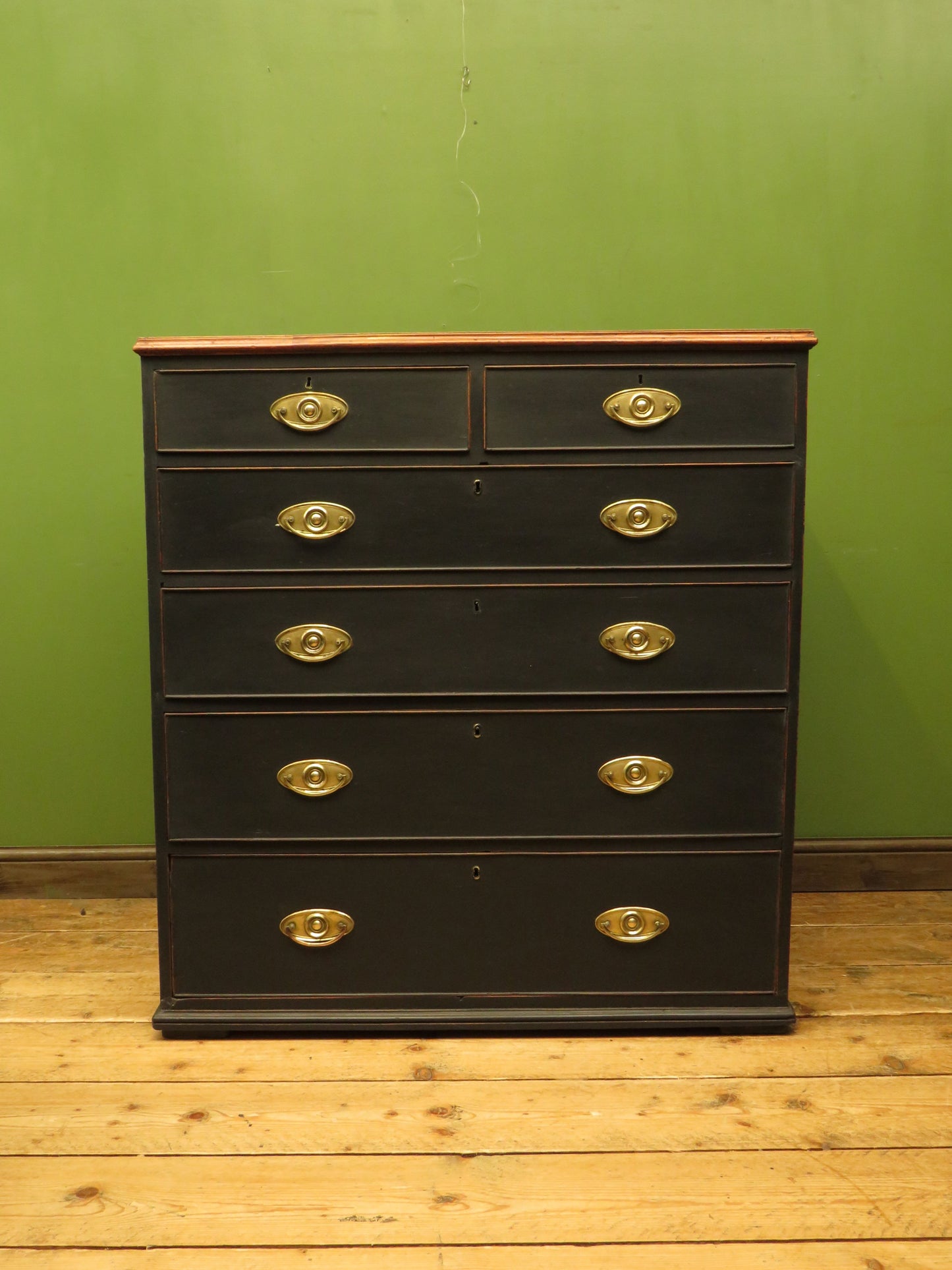 Large Antique Black Chest of Drawers with Wooden top