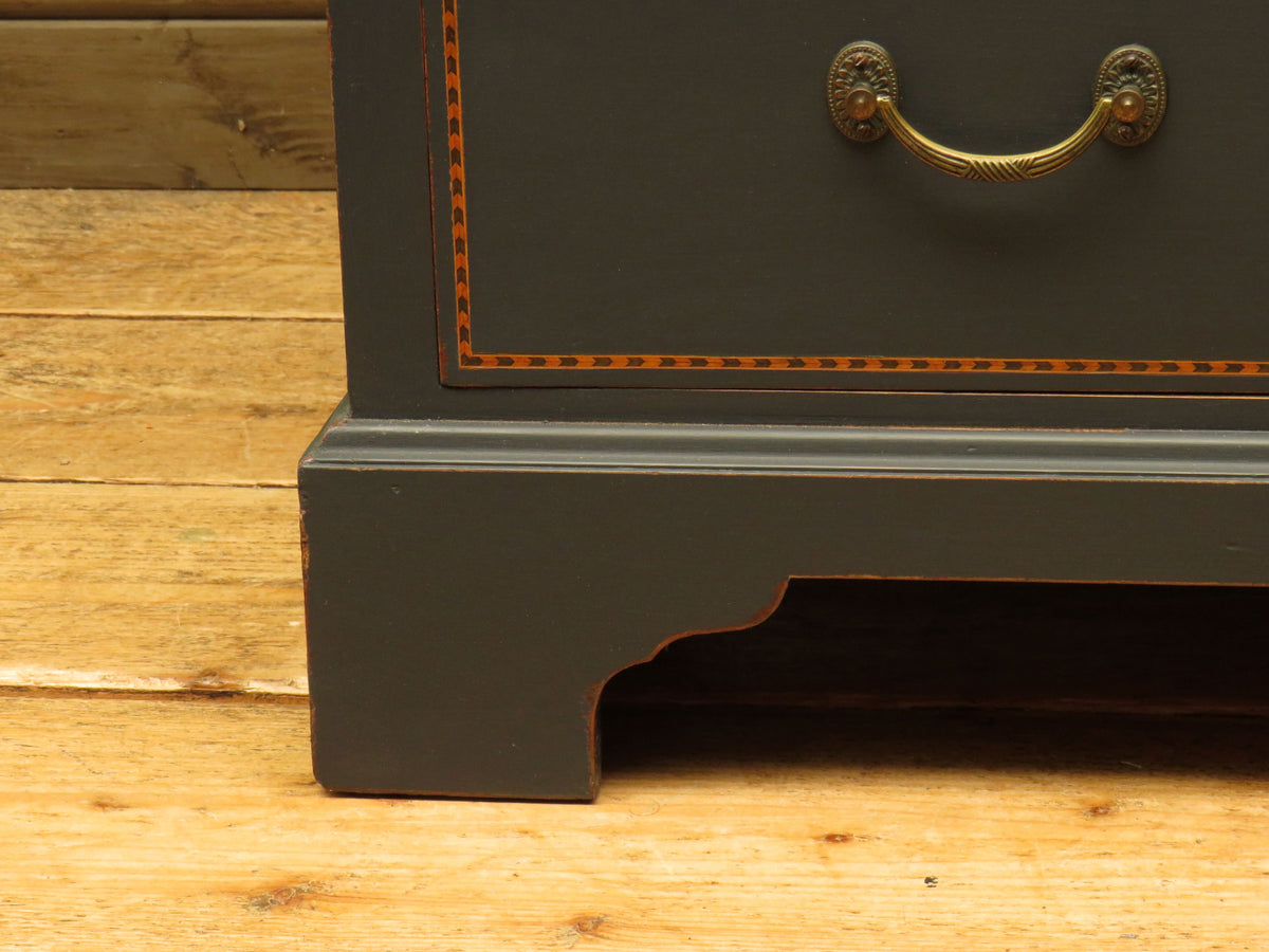 Black Painted Chest of Drawers with Intricate Inlaid Detailing