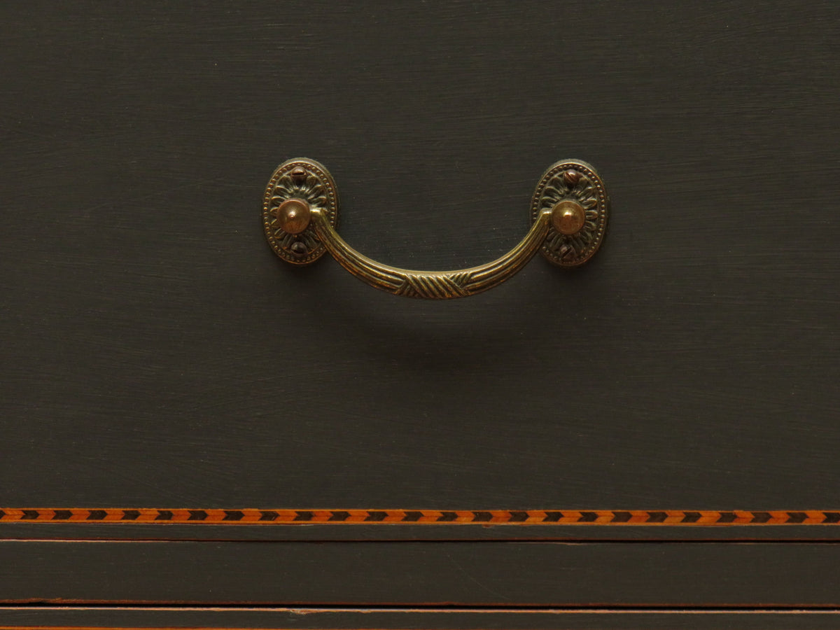 Black Painted Chest of Drawers with Intricate Inlaid Detailing