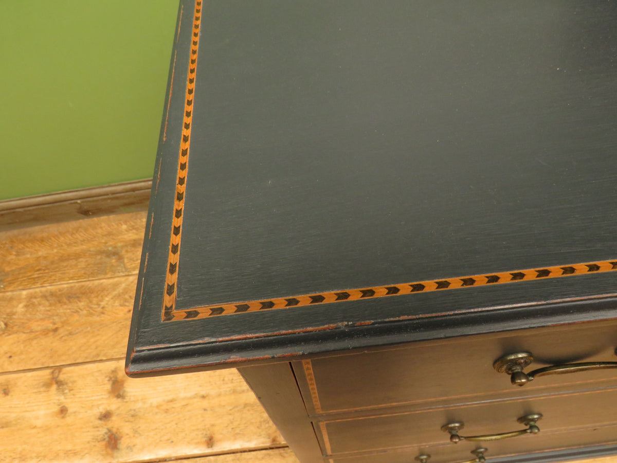 Black Painted Chest of Drawers with Intricate Inlaid Detailing