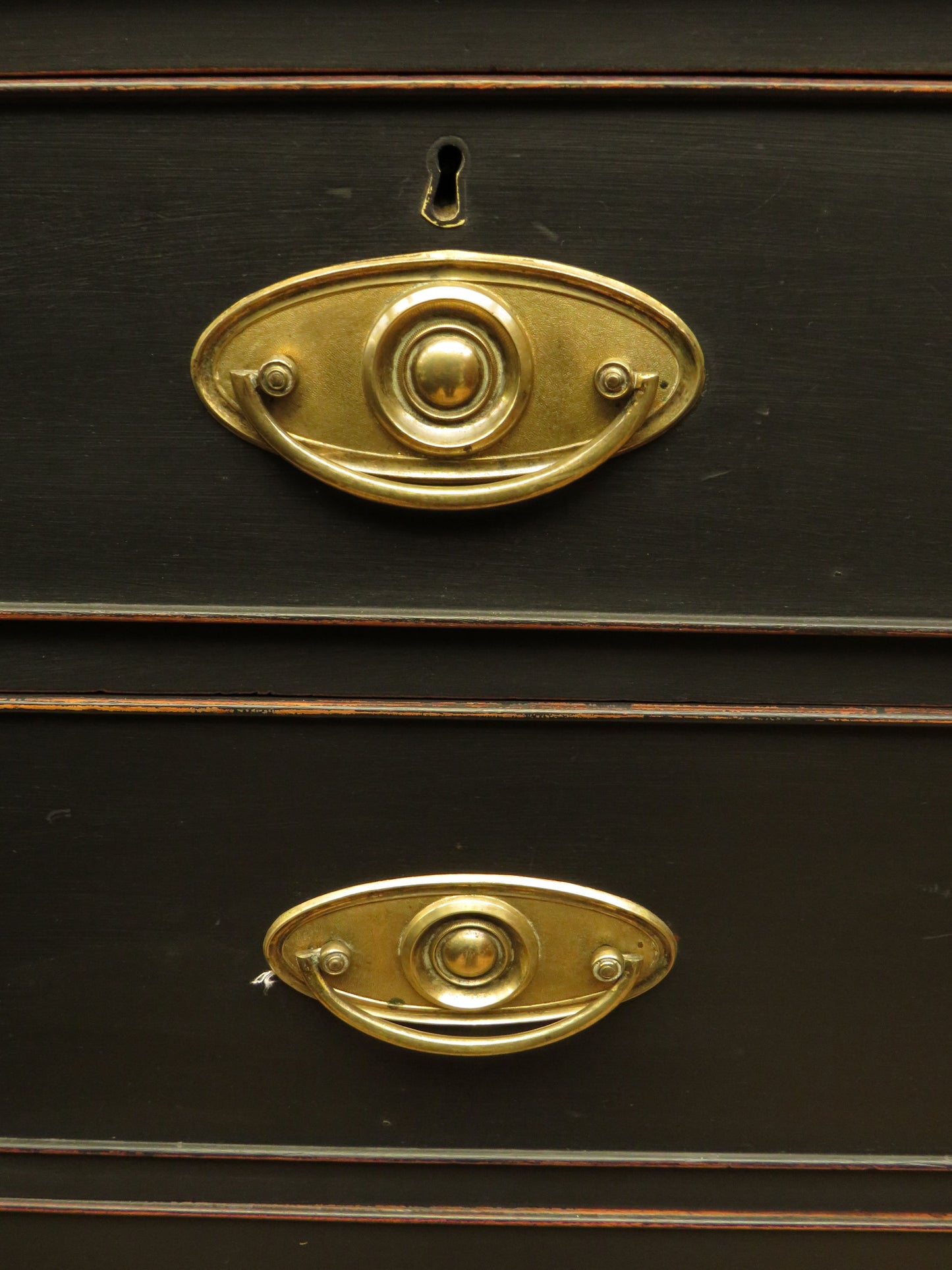 Large Antique Black Chest of Drawers with Wooden top