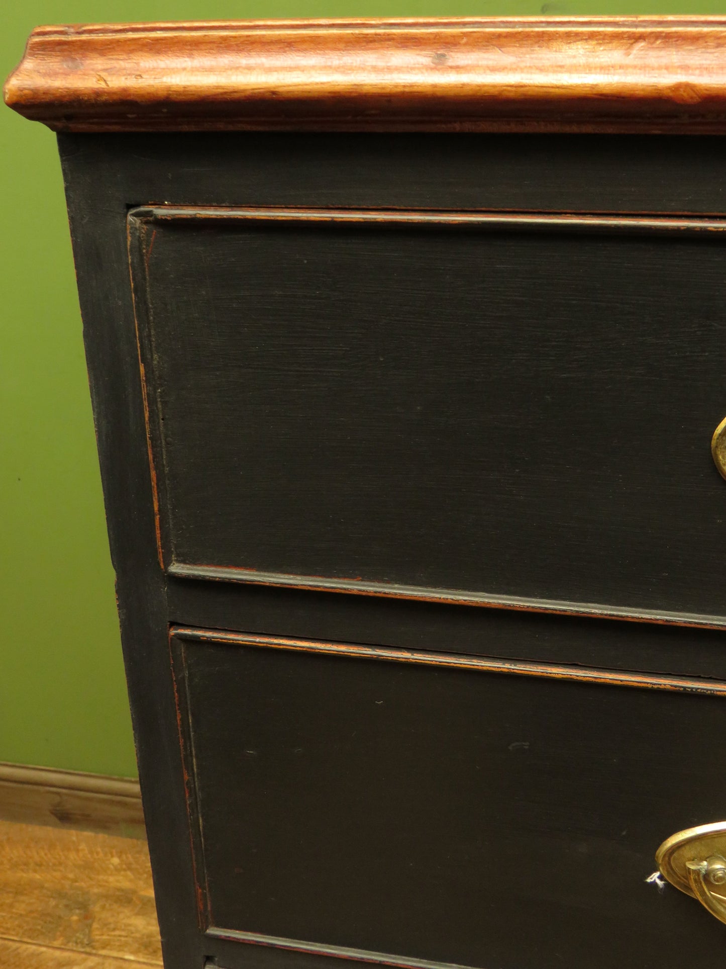 Large Antique Black Chest of Drawers with Wooden top