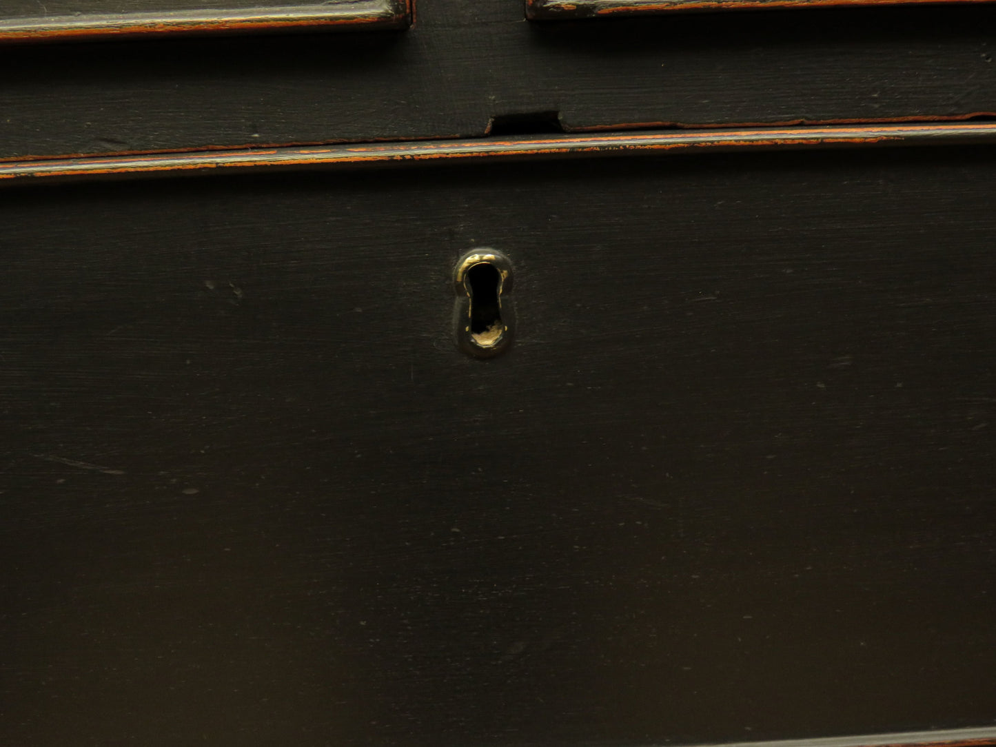 Large Antique Black Chest of Drawers with Wooden top