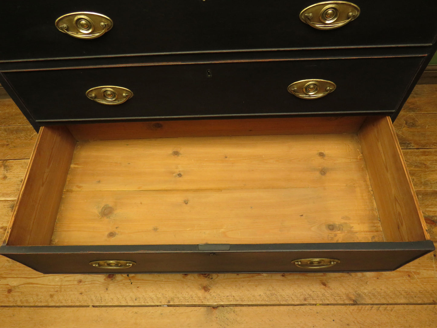 Large Antique Black Chest of Drawers with Wooden top