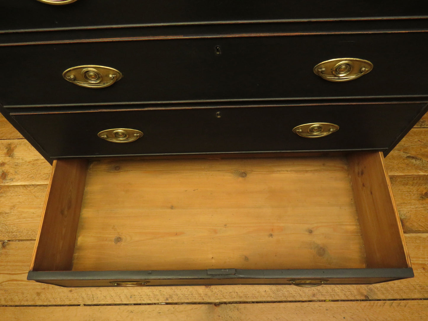 Large Antique Black Chest of Drawers with Wooden top