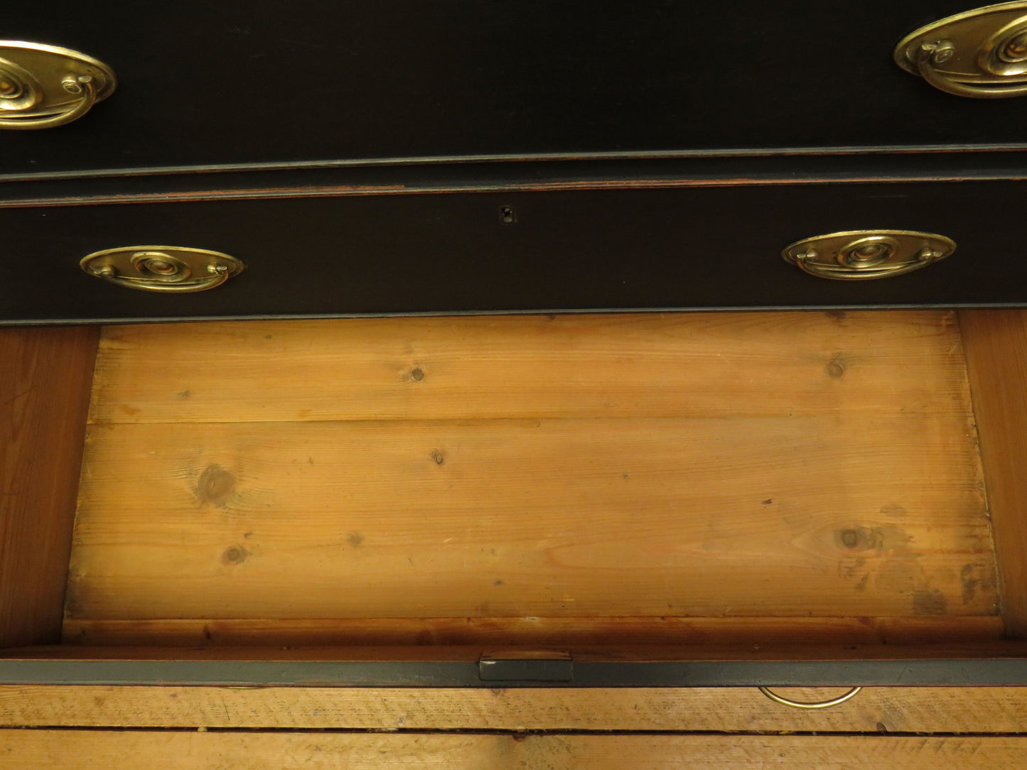 Large Antique Black Chest of Drawers with Wooden top