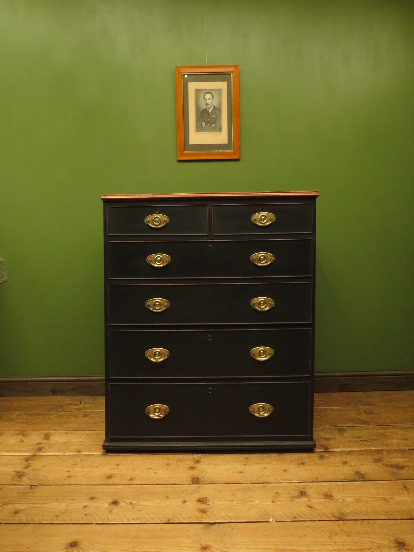 Large Antique Black Chest of Drawers with Wooden top