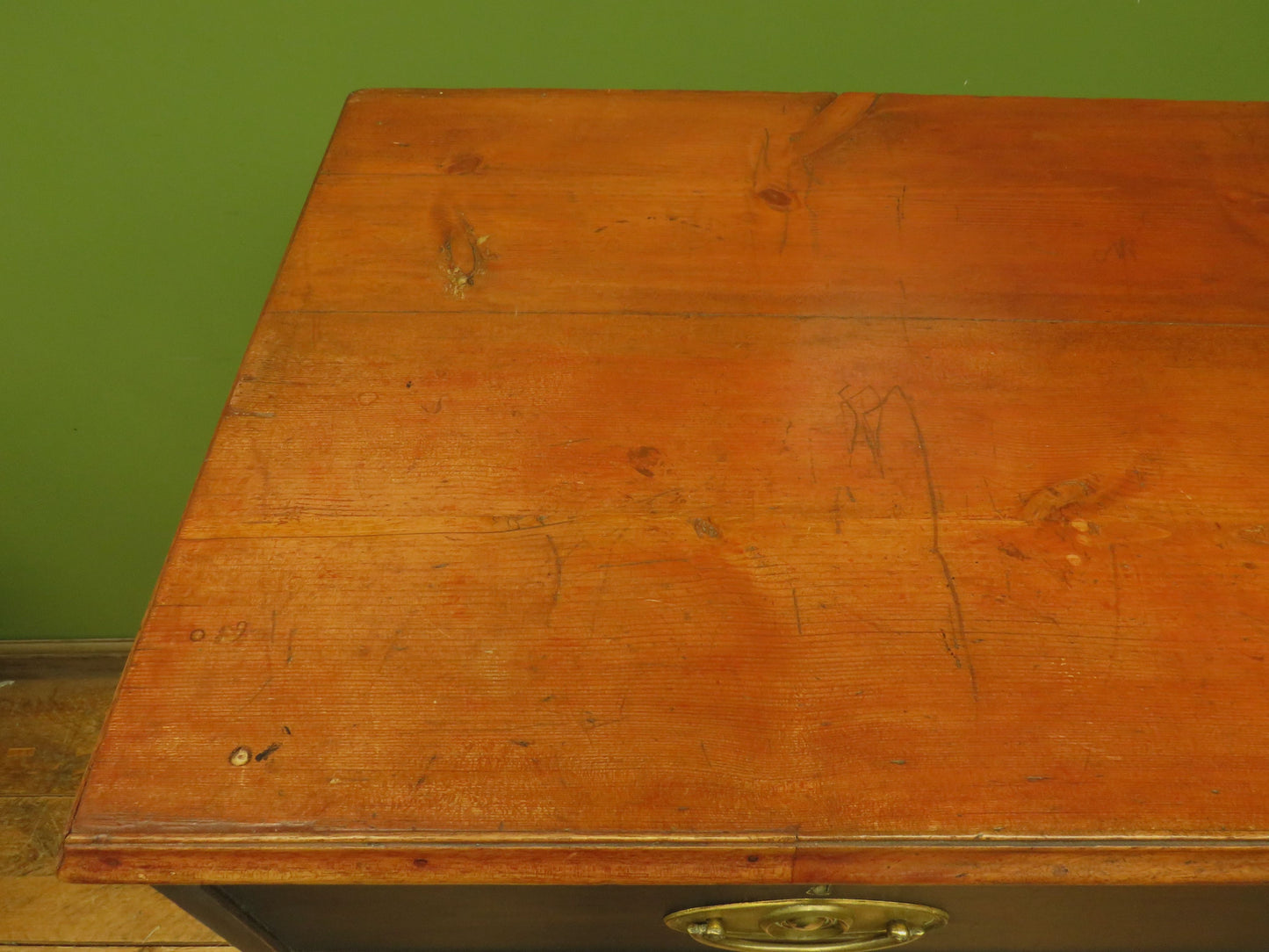 Large Antique Black Chest of Drawers with Wooden top