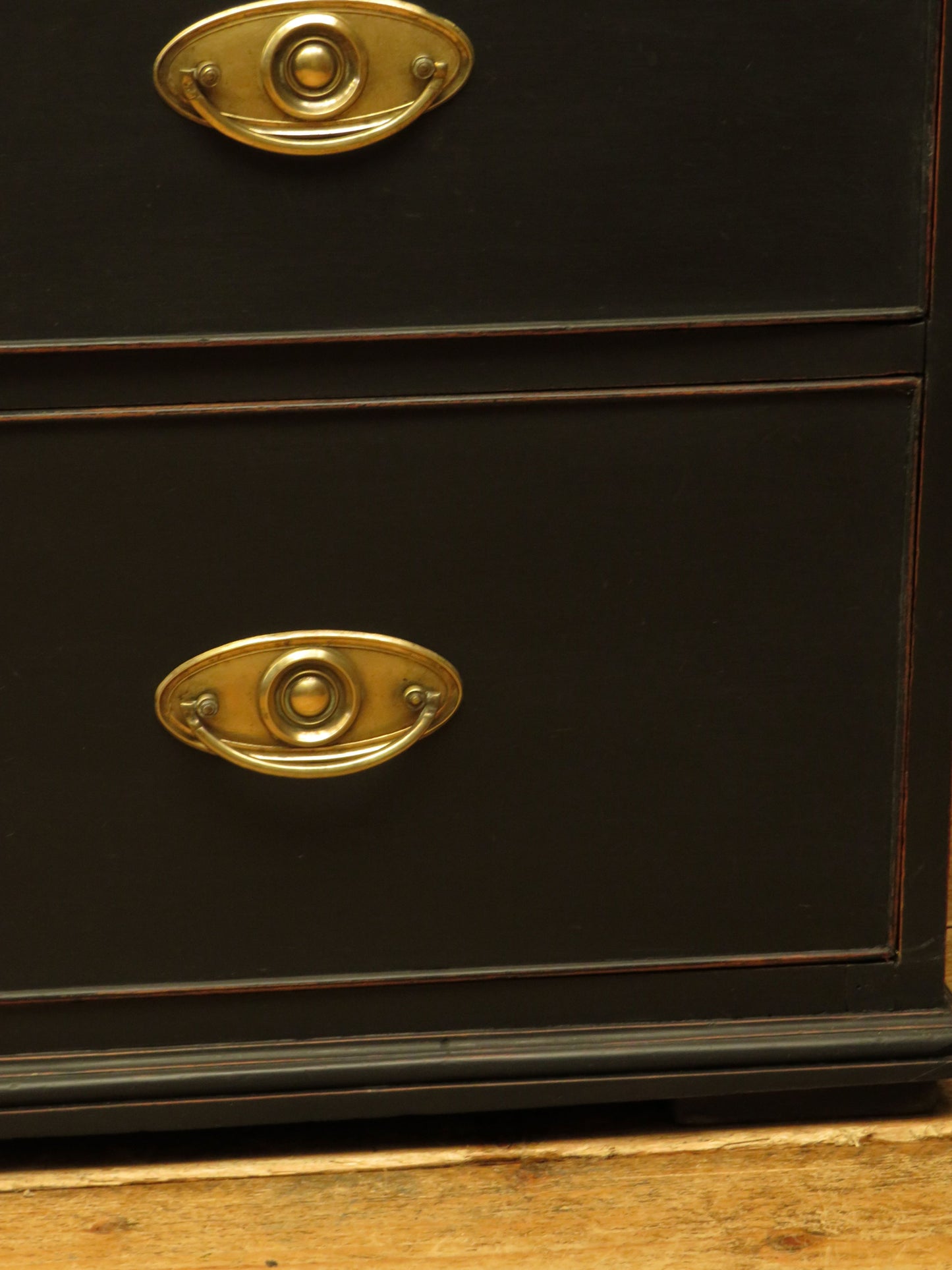 Large Antique Black Chest of Drawers with Wooden top