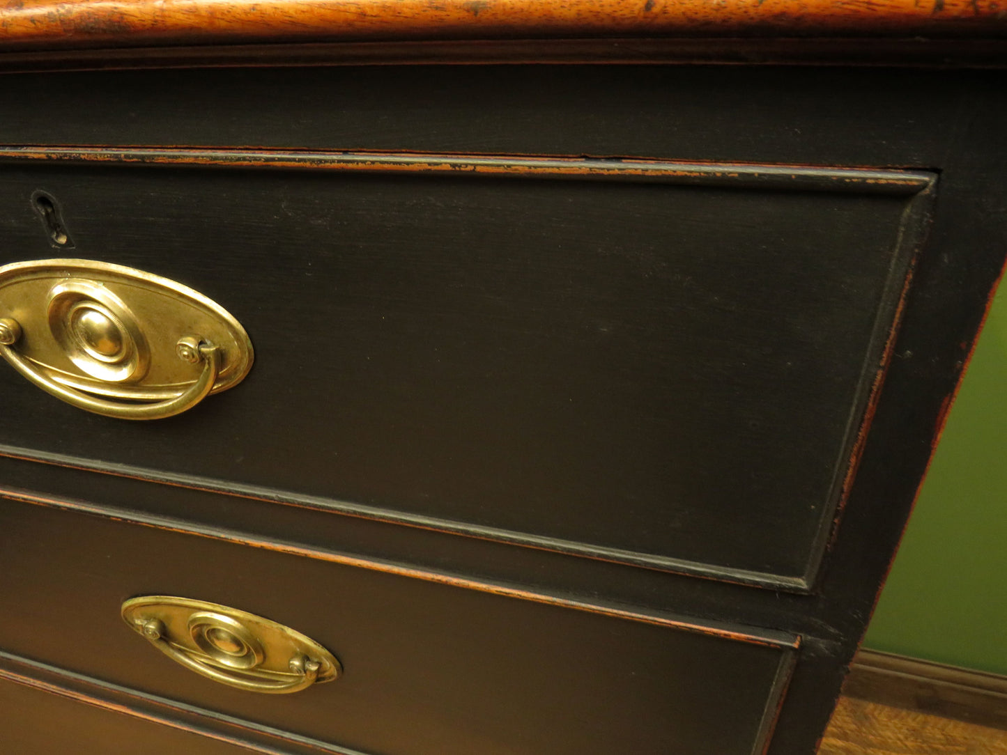 Large Antique Black Chest of Drawers with Wooden top