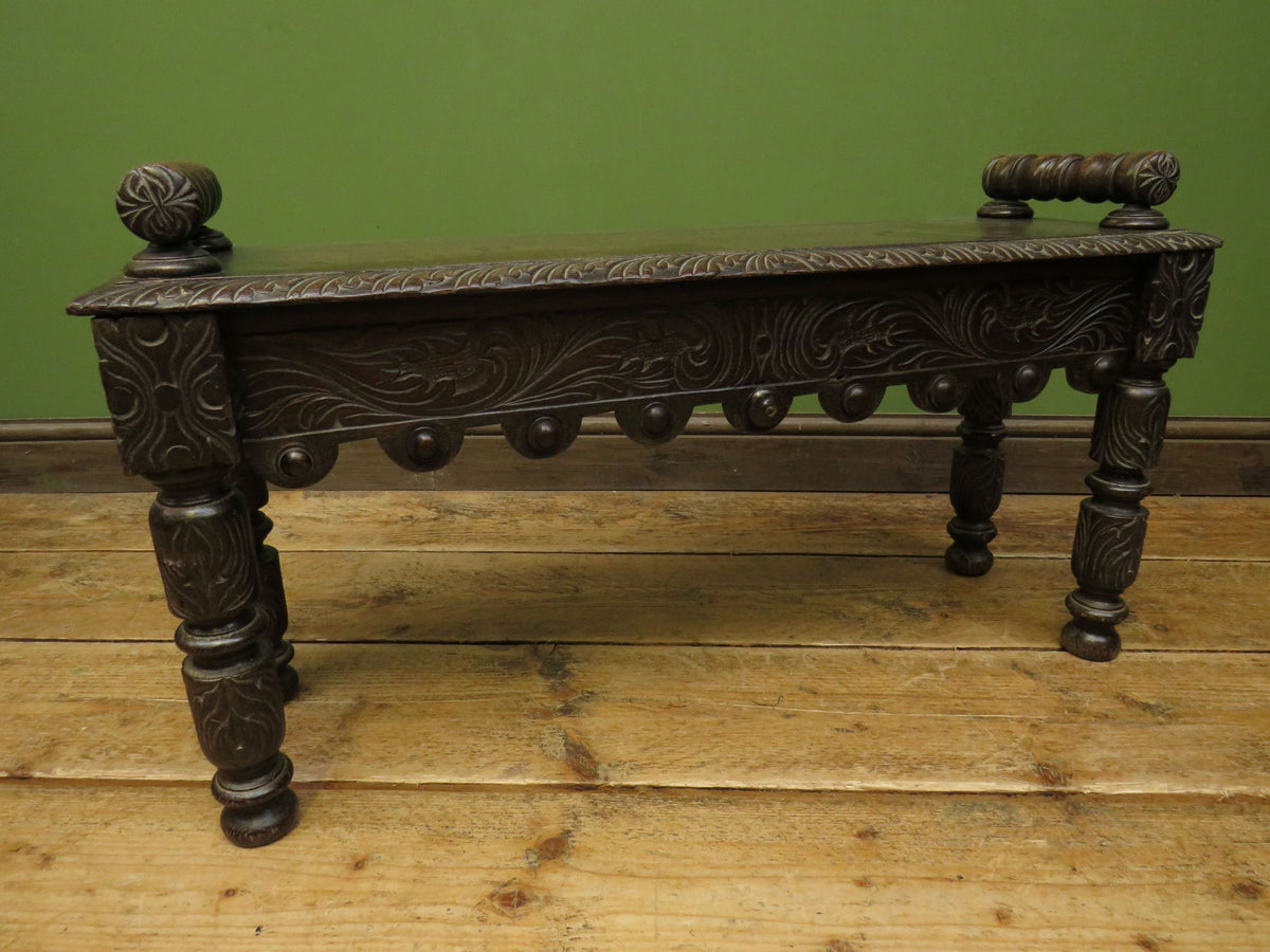 Victorian Carved Oak Window Seat Bench c.1880 Antique Hall Bench