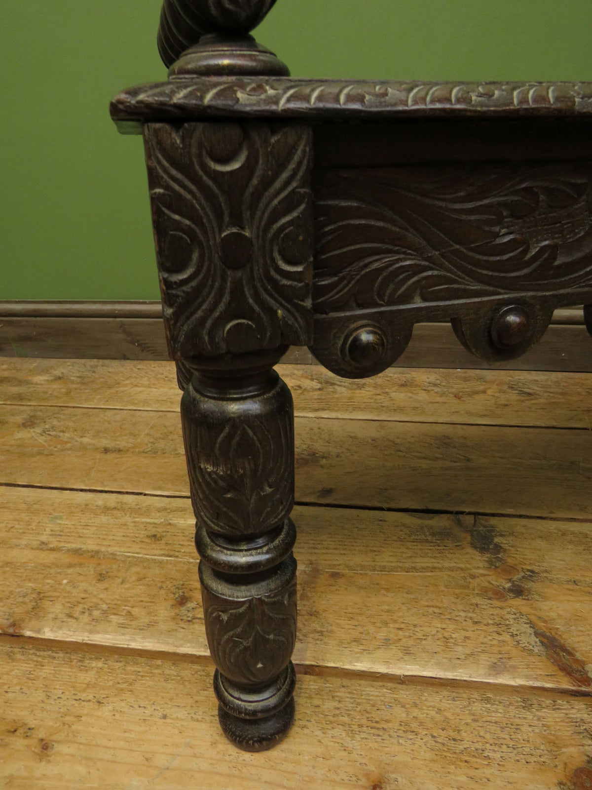 Victorian Carved Oak Window Seat Bench c.1880 Antique Hall Bench