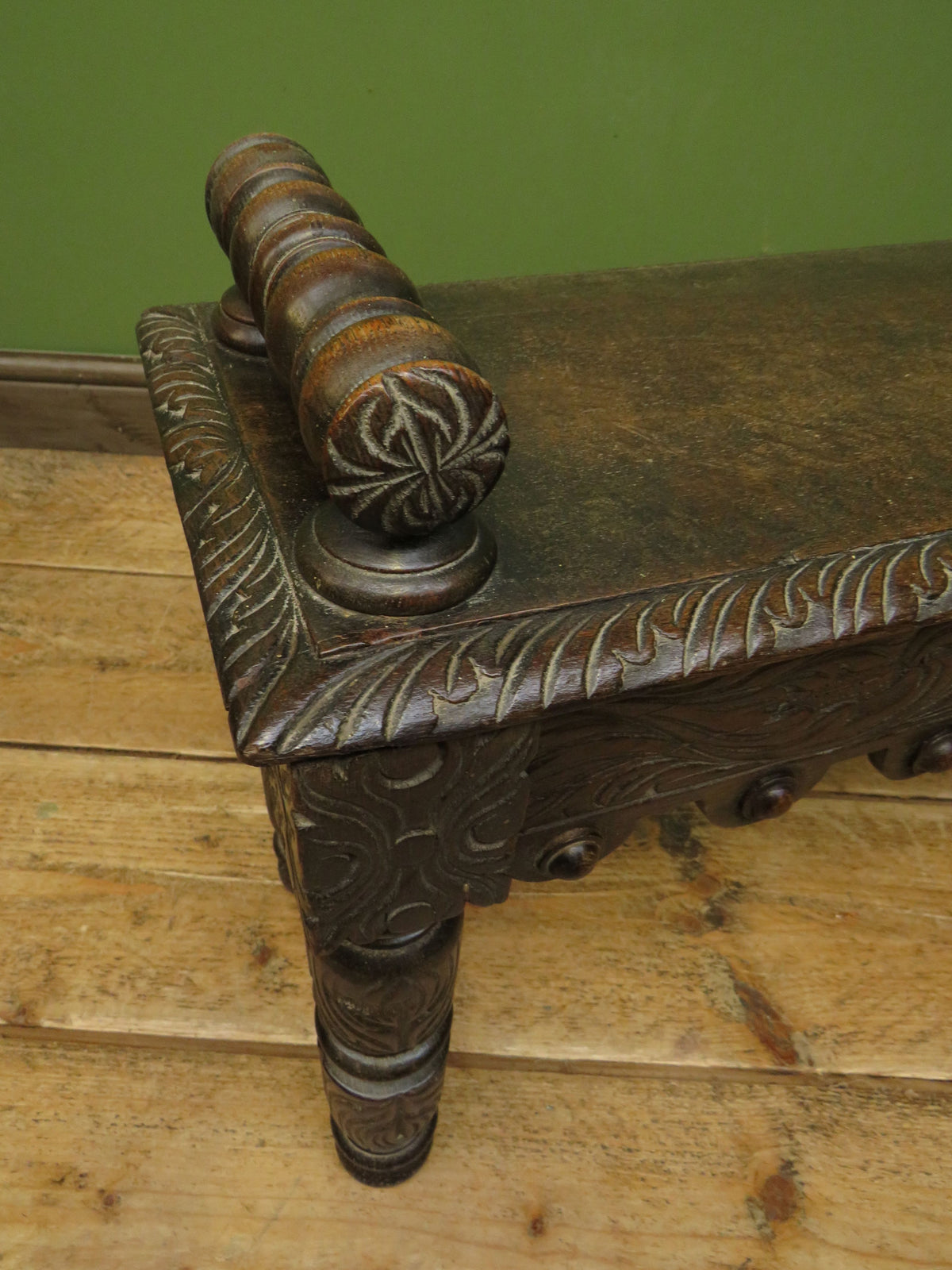 Victorian Carved Oak Window Seat Bench c.1880 Antique Hall Bench