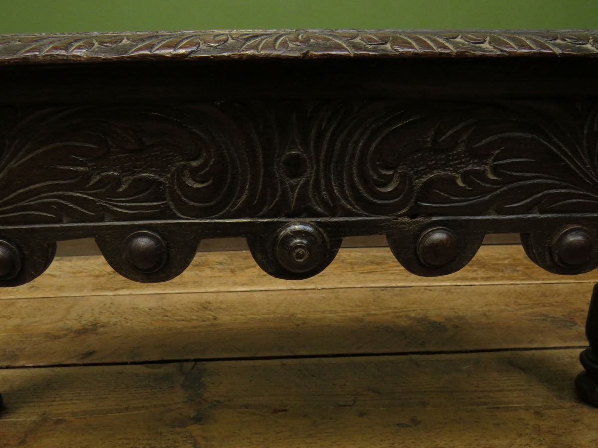 Victorian Carved Oak Window Seat Bench c.1880 Antique Hall Bench
