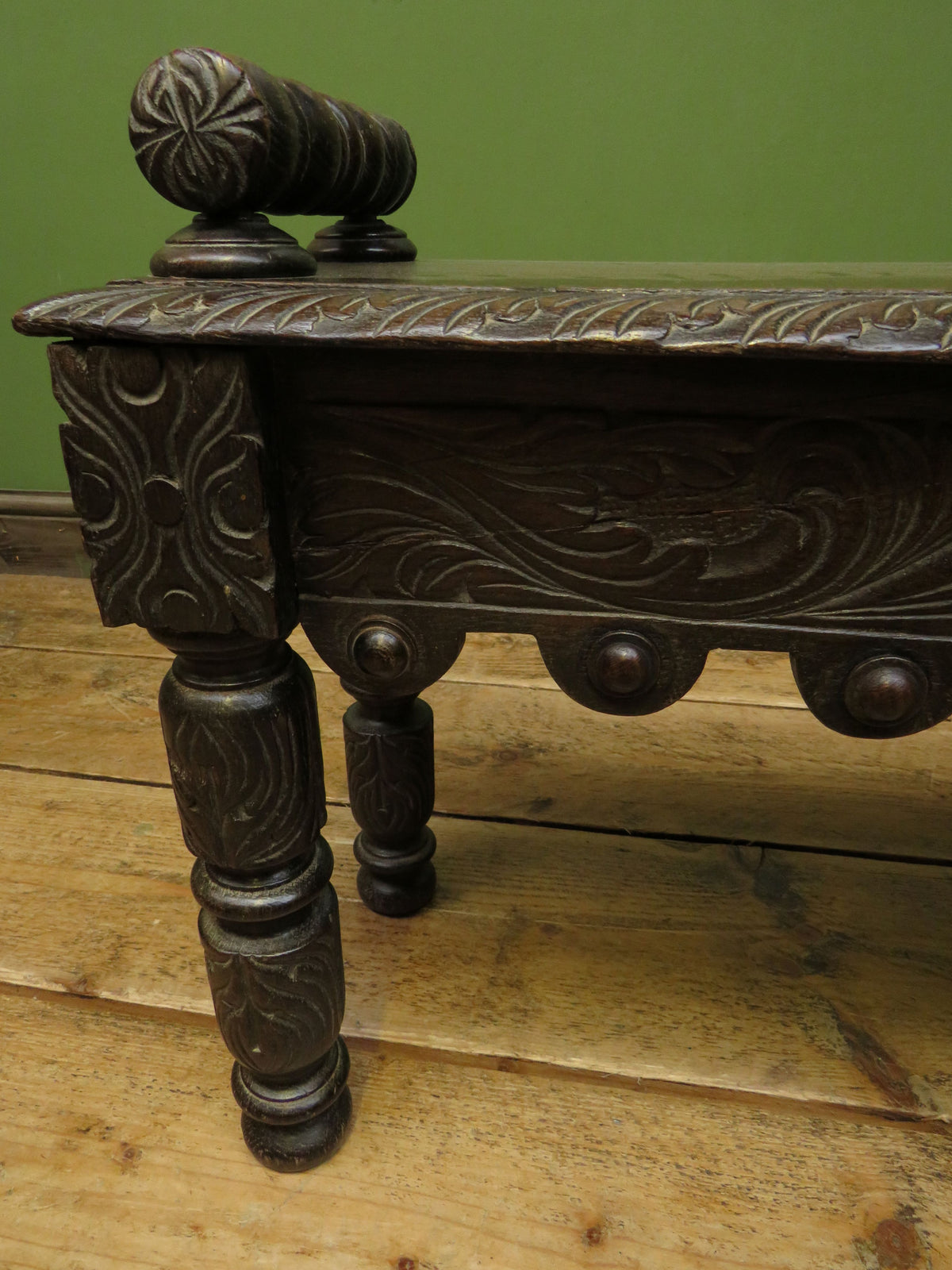 Victorian Carved Oak Window Seat Bench c.1880 Antique Hall Bench