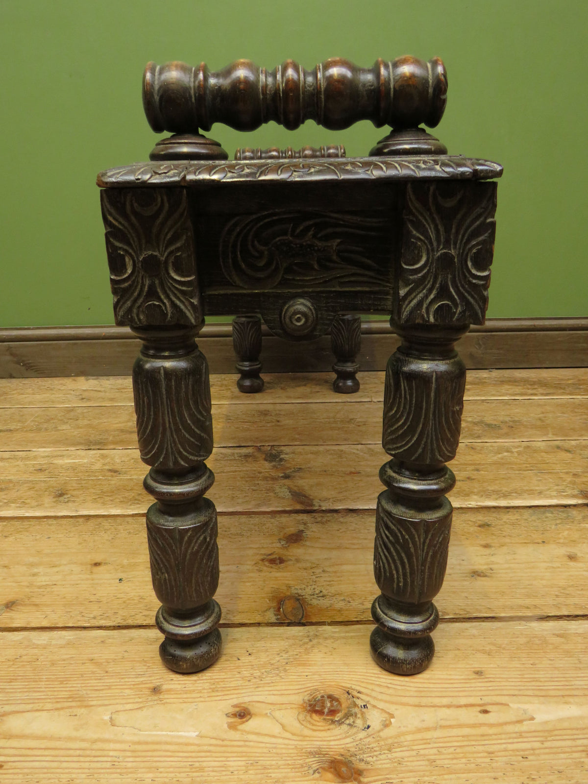 Victorian Carved Oak Window Seat Bench c.1880 Antique Hall Bench