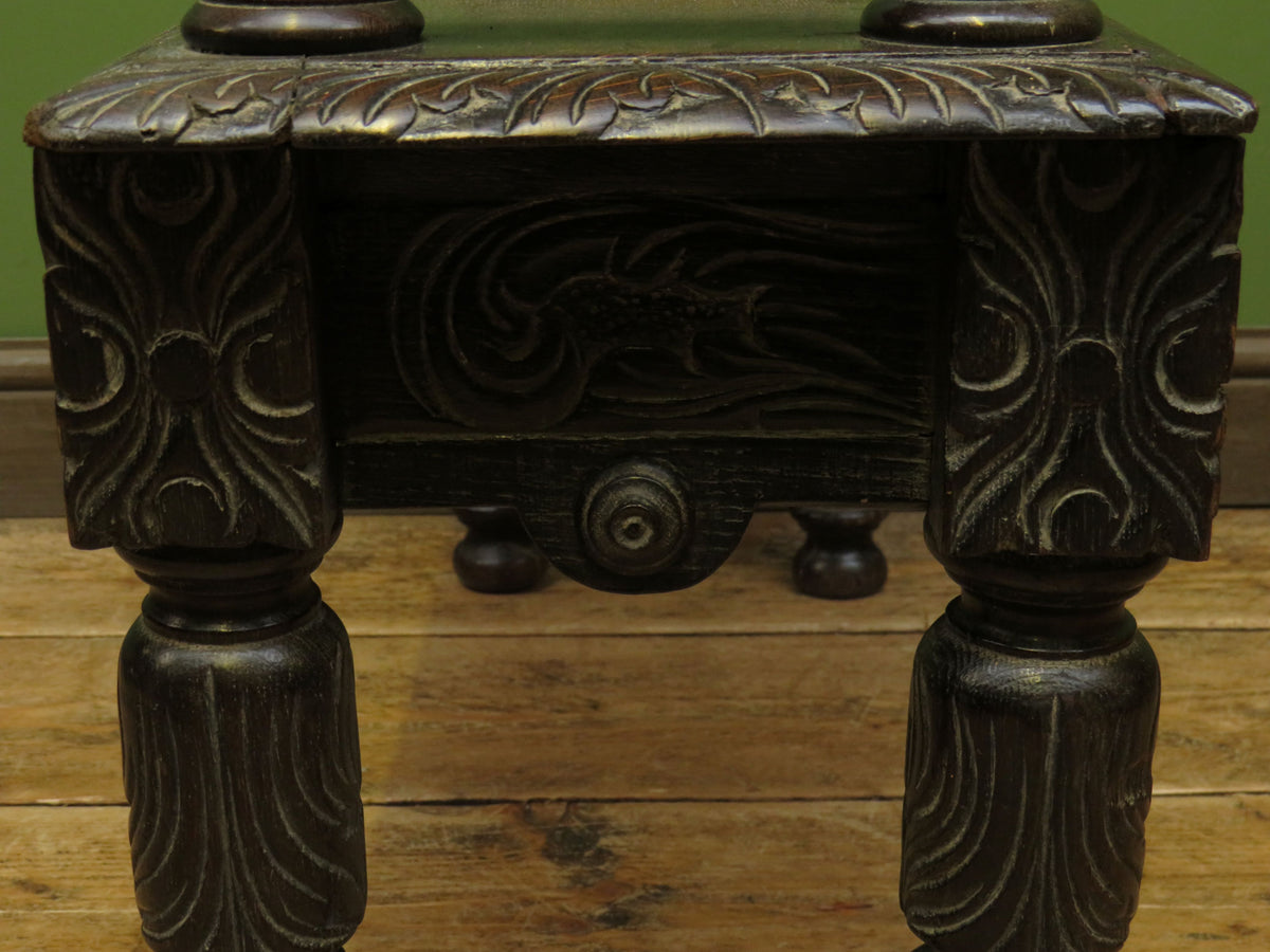 Victorian Carved Oak Window Seat Bench c.1880 Antique Hall Bench