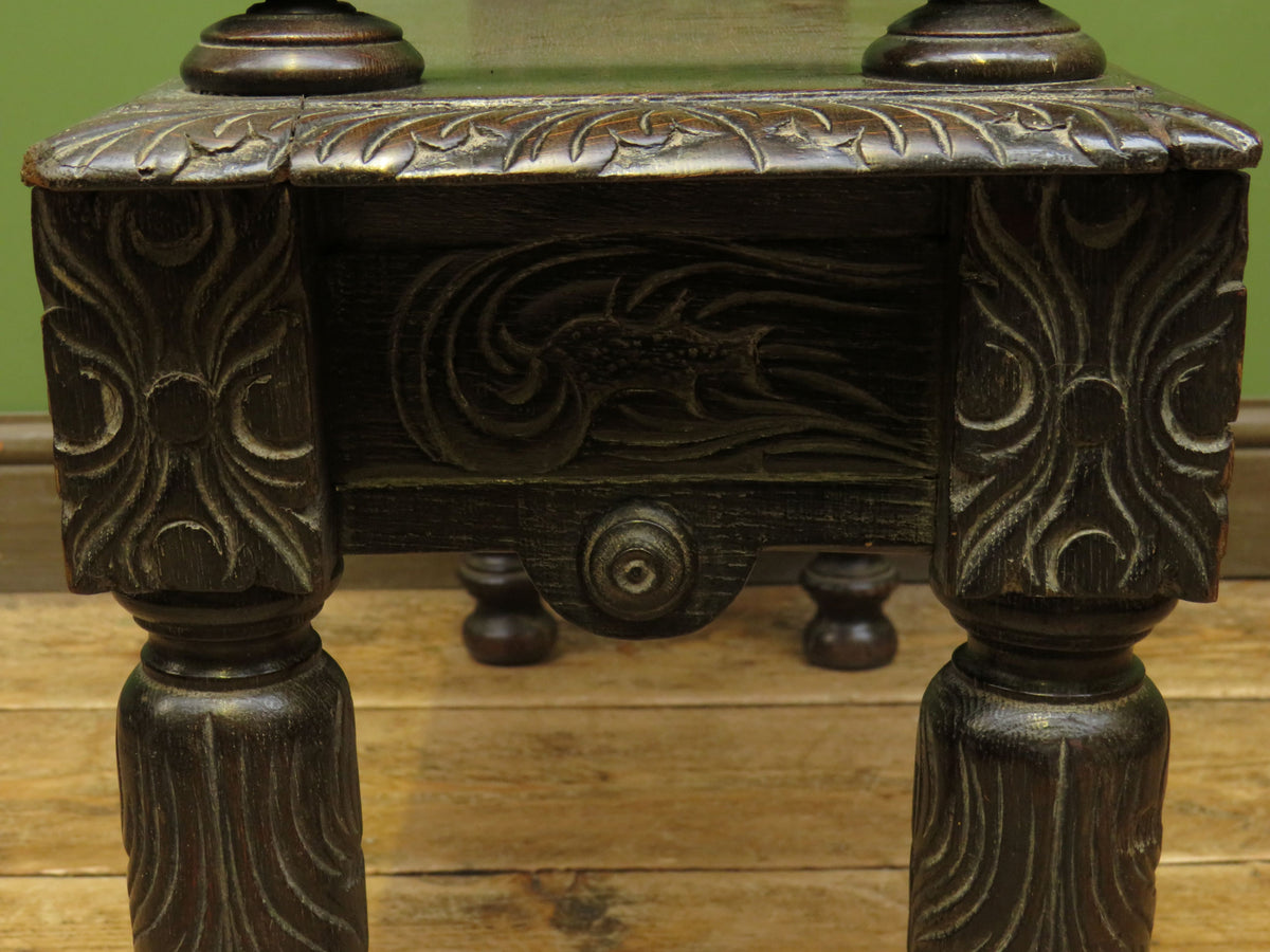 Victorian Carved Oak Window Seat Bench c.1880 Antique Hall Bench