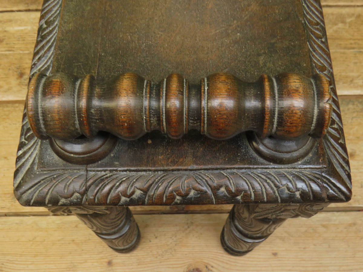 Victorian Carved Oak Window Seat Bench c.1880 Antique Hall Bench