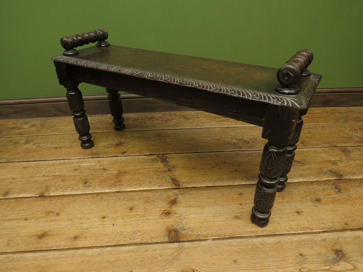 Victorian Carved Oak Window Seat Bench c.1880 Antique Hall Bench