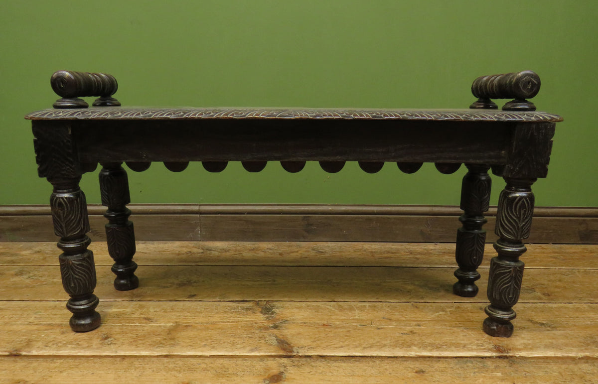 Victorian Carved Oak Window Seat Bench c.1880 Antique Hall Bench