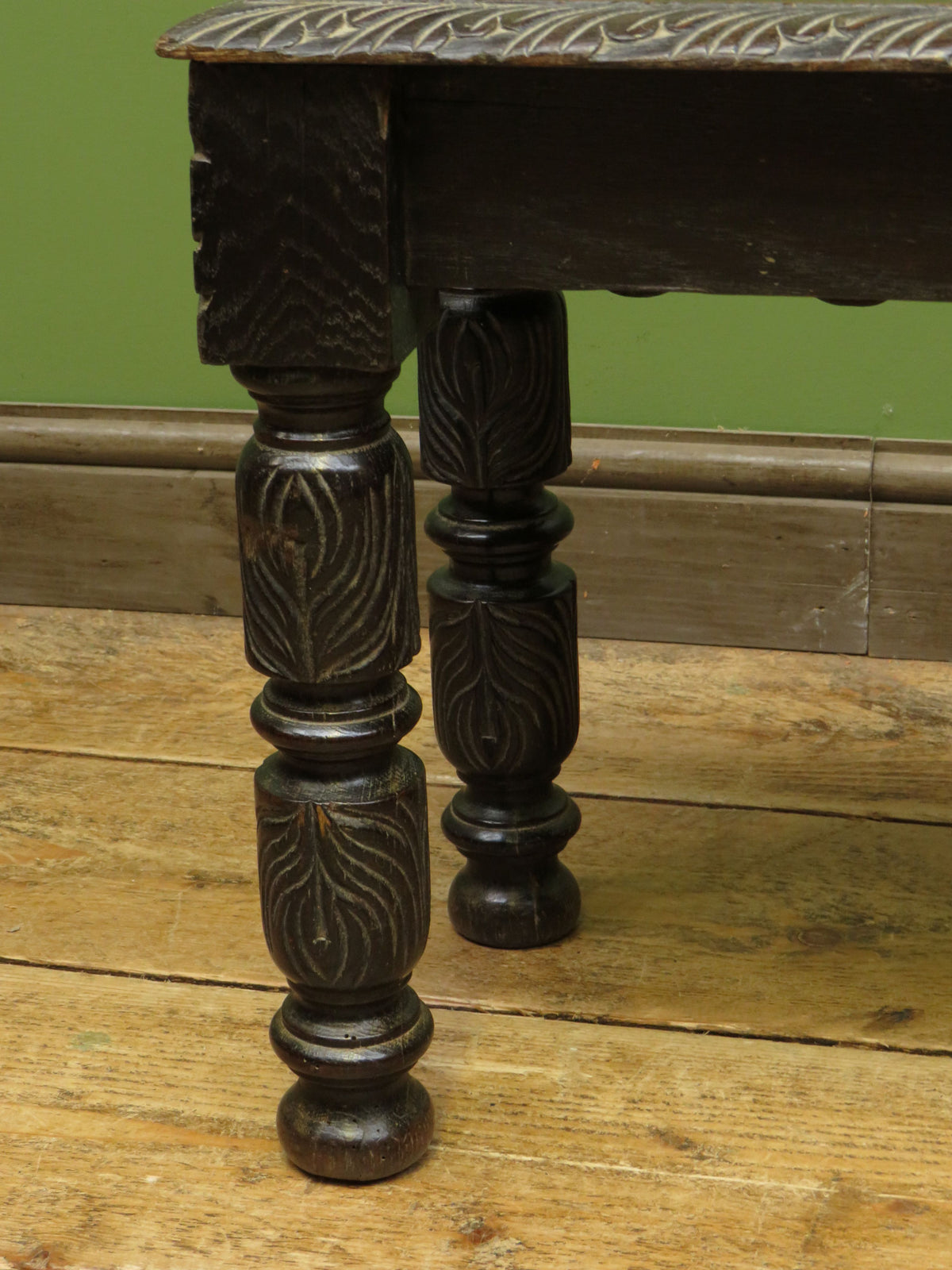 Victorian Carved Oak Window Seat Bench c.1880 Antique Hall Bench