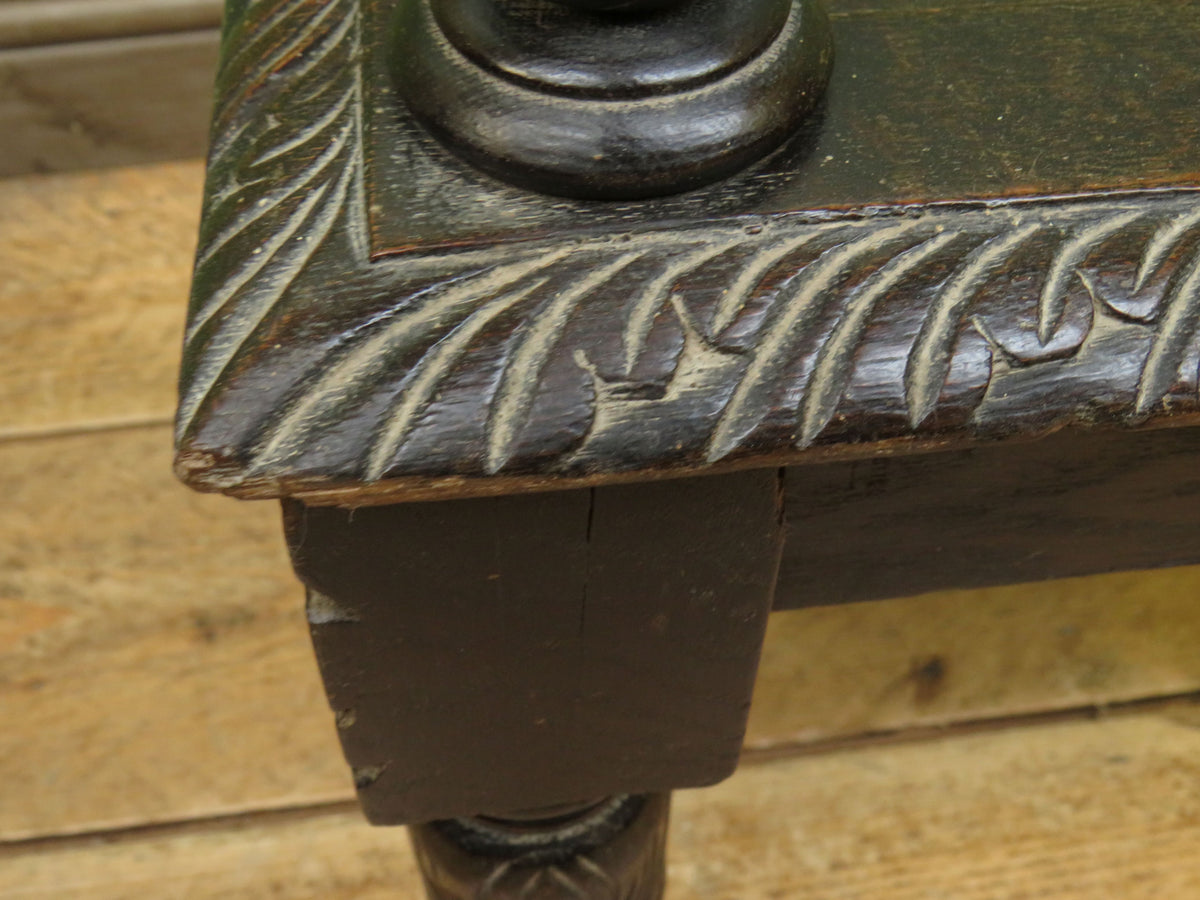Victorian Carved Oak Window Seat Bench c.1880 Antique Hall Bench
