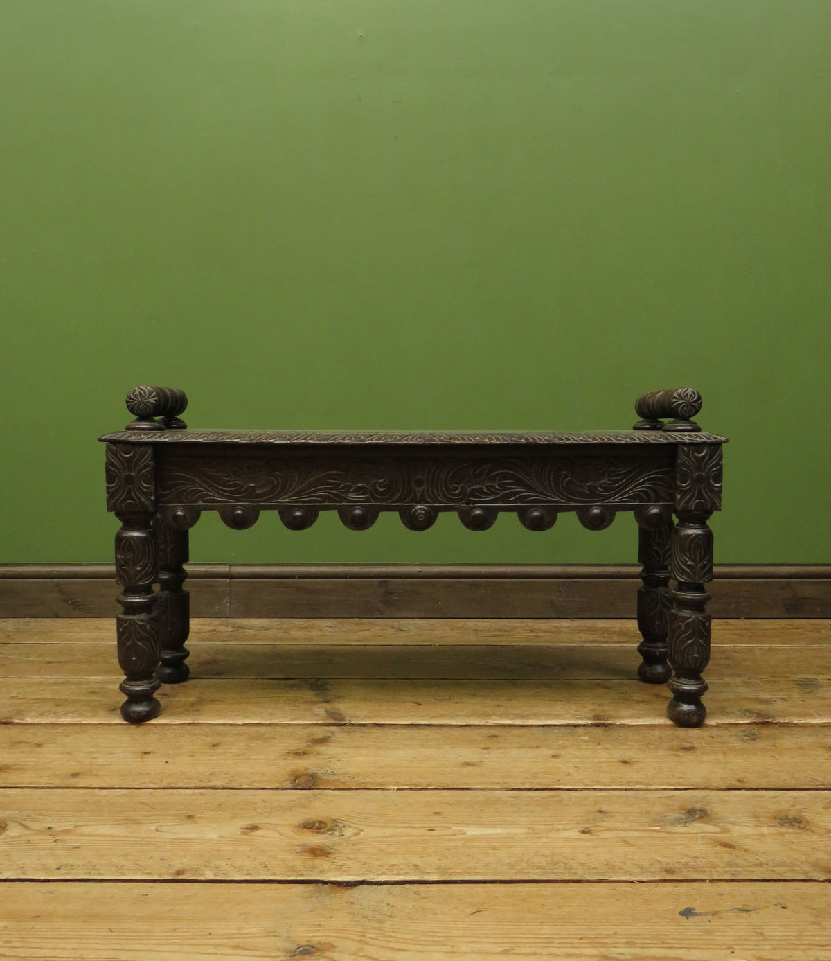 Victorian Carved Oak Window Seat Bench c.1880 Antique Hall Bench