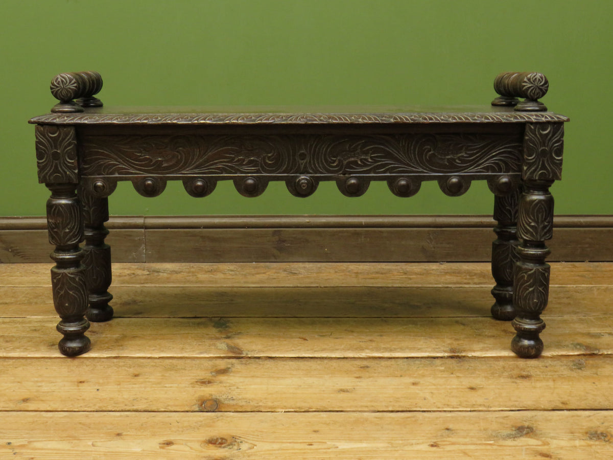 Victorian Carved Oak Window Seat Bench c.1880 Antique Hall Bench