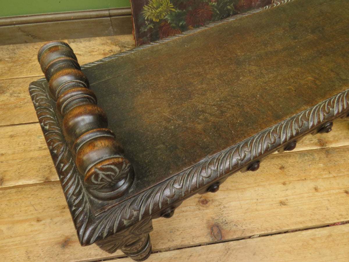 Victorian Carved Oak Window Seat Bench c.1880 Antique Hall Bench