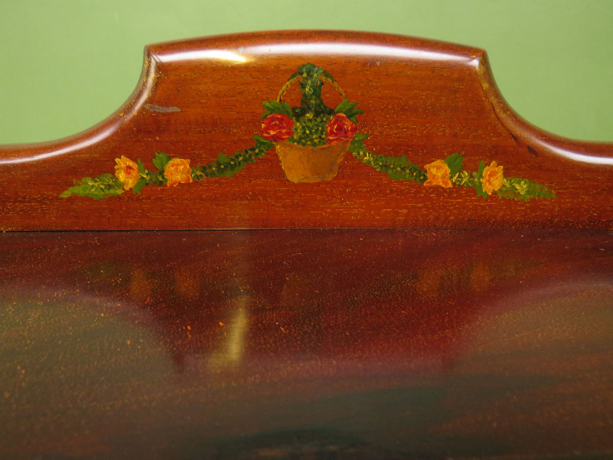 Antique Edwardian Mahogany Glazed Display Cabinet Bookcase with hand-painted flower decoration
