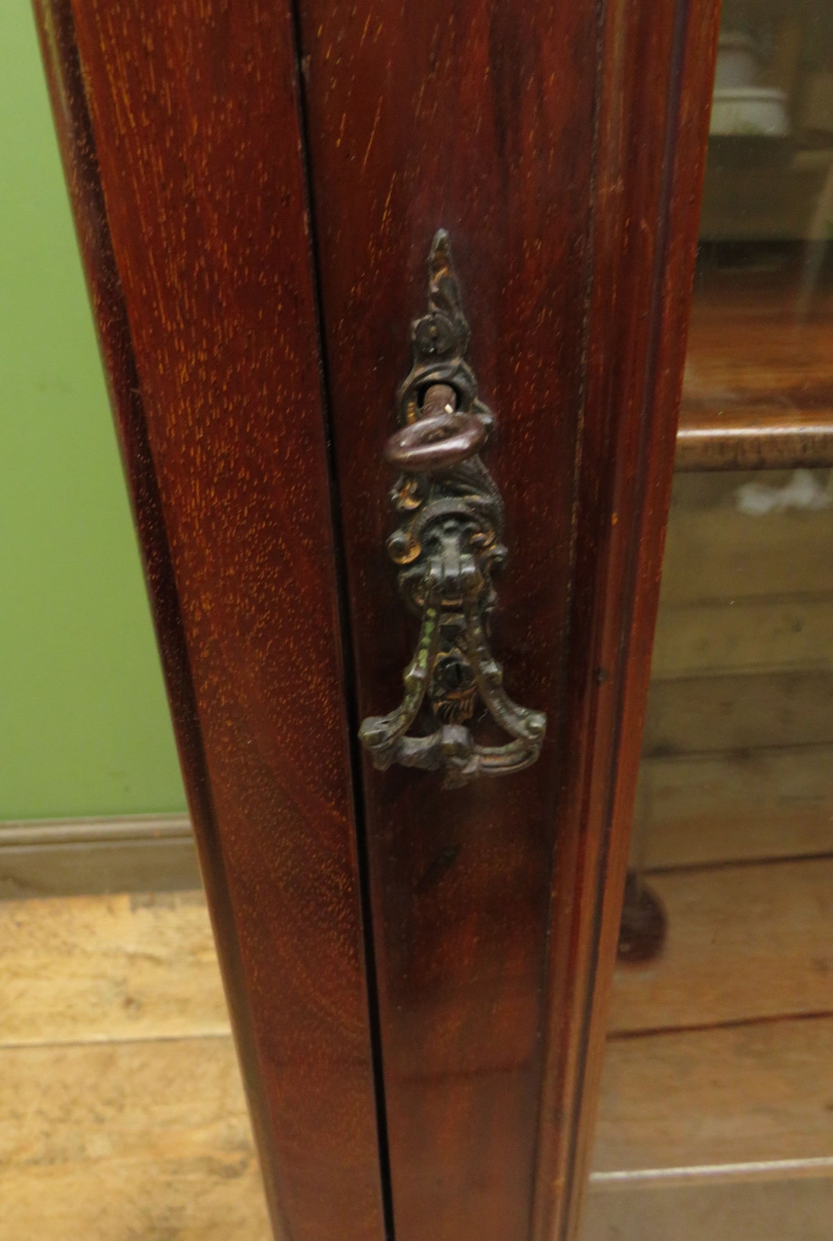 Antique Edwardian Mahogany Glazed Display Cabinet Bookcase with hand-painted flower decoration