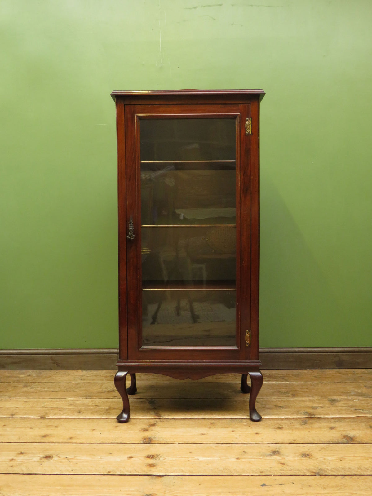 Antique Edwardian Mahogany Glazed Display Cabinet Bookcase with hand-painted flower decoration