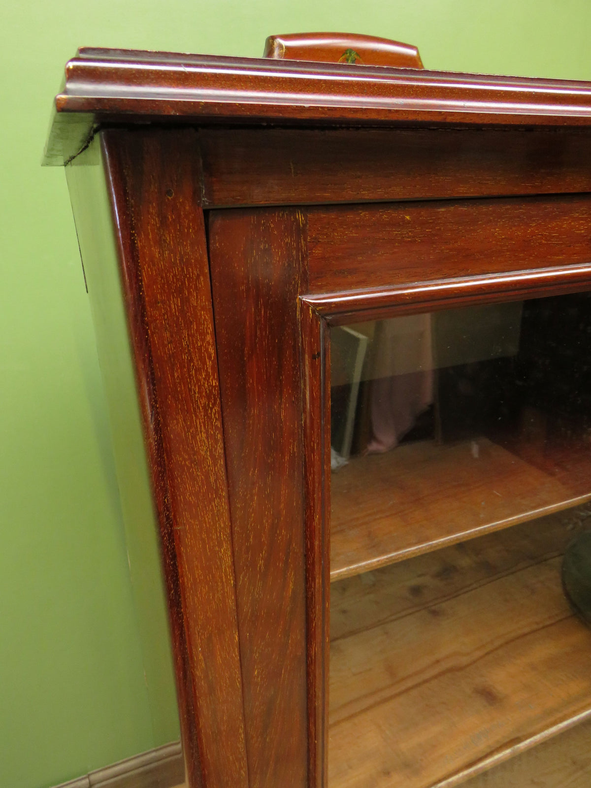 Antique Edwardian Mahogany Glazed Display Cabinet Bookcase with hand-painted flower decoration