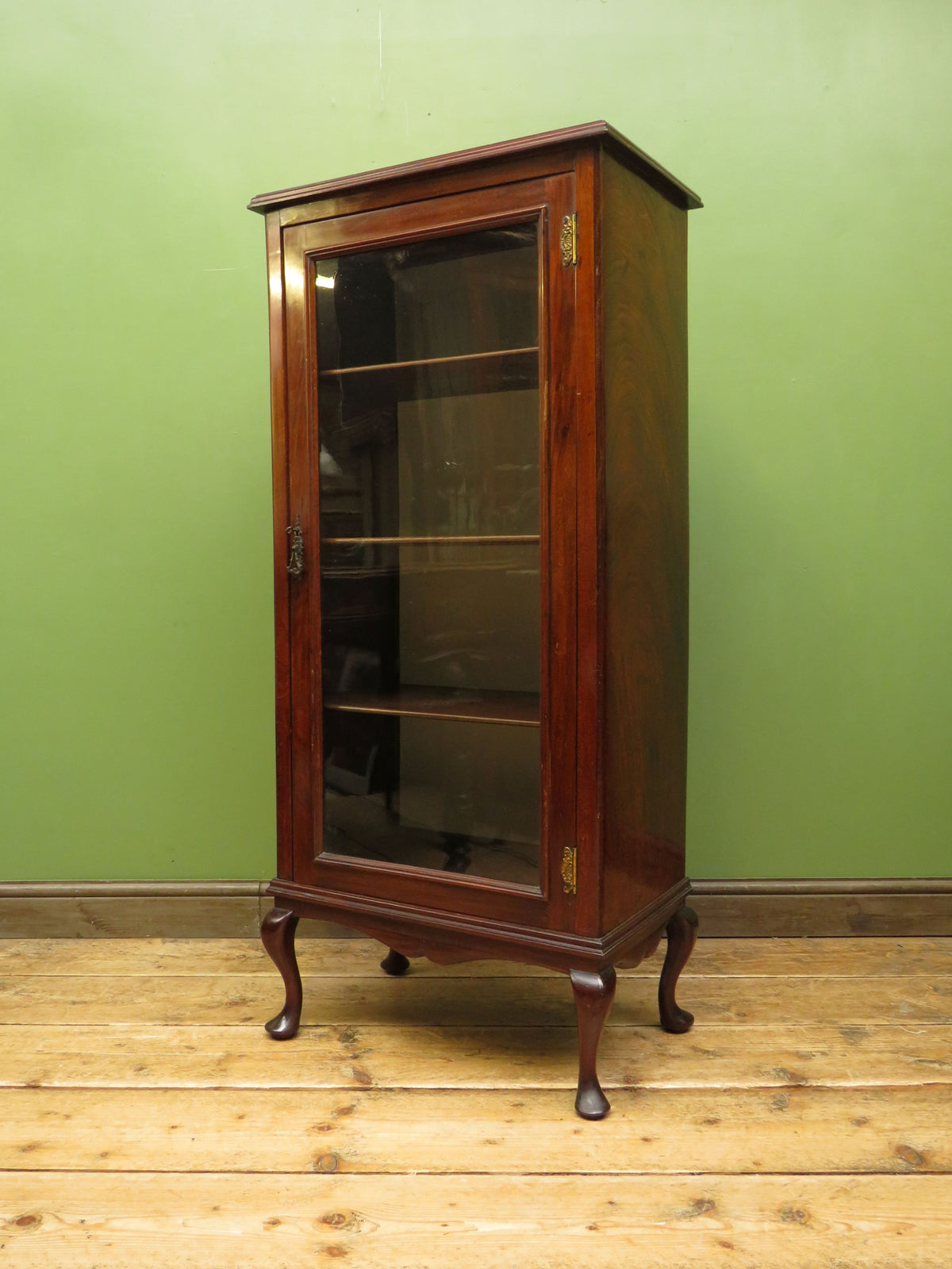 Antique Edwardian Mahogany Glazed Display Cabinet Bookcase with hand-painted flower decoration
