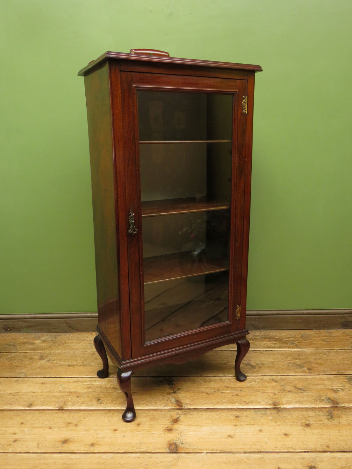 Antique Edwardian Mahogany Glazed Display Cabinet Bookcase with hand-painted flower decoration