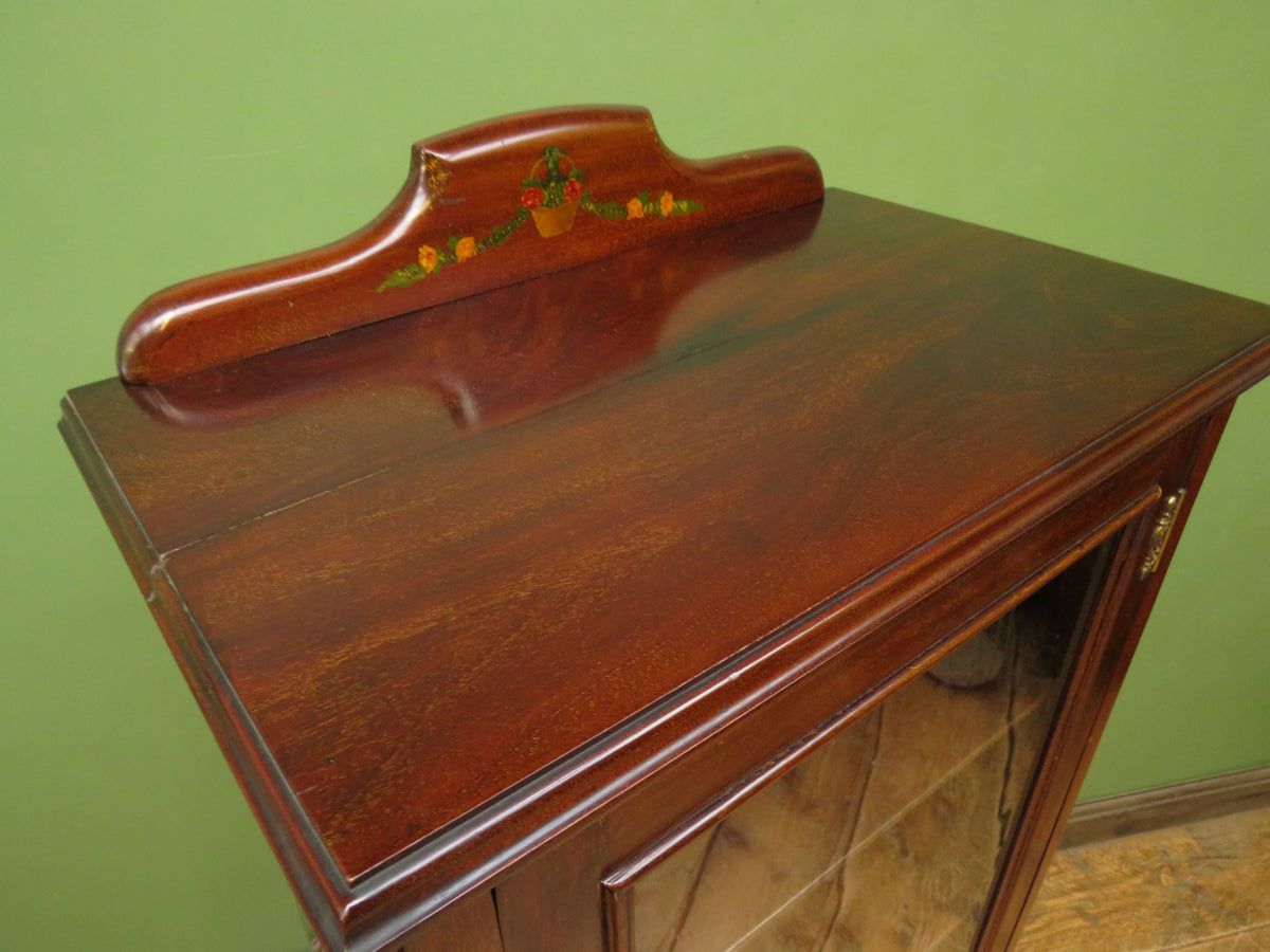 Antique Edwardian Mahogany Glazed Display Cabinet Bookcase with hand-painted flower decoration