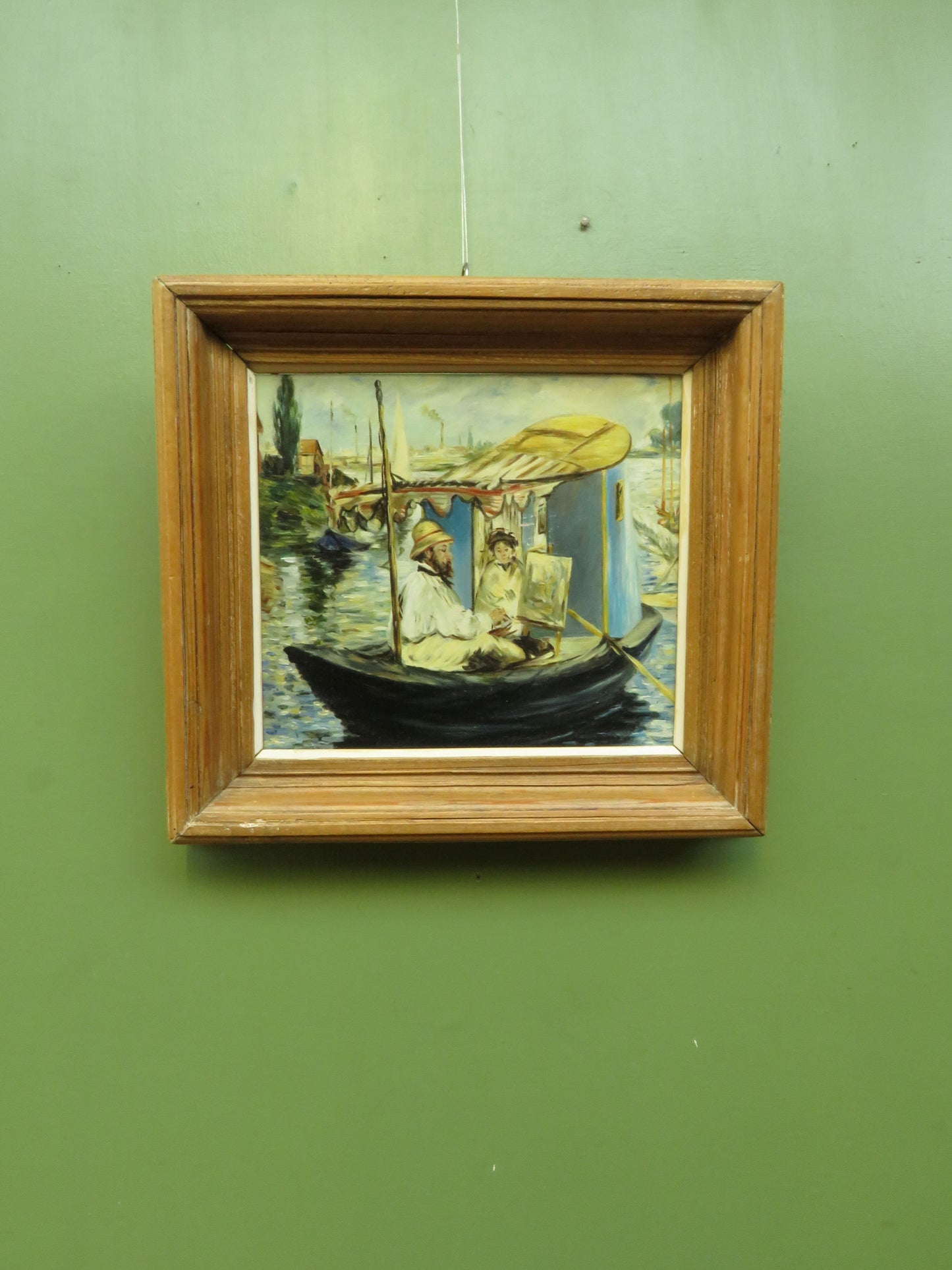 Vintage Framed Reproduction Oil on Board by Manet, 'Claude Monet in Argenteuil'