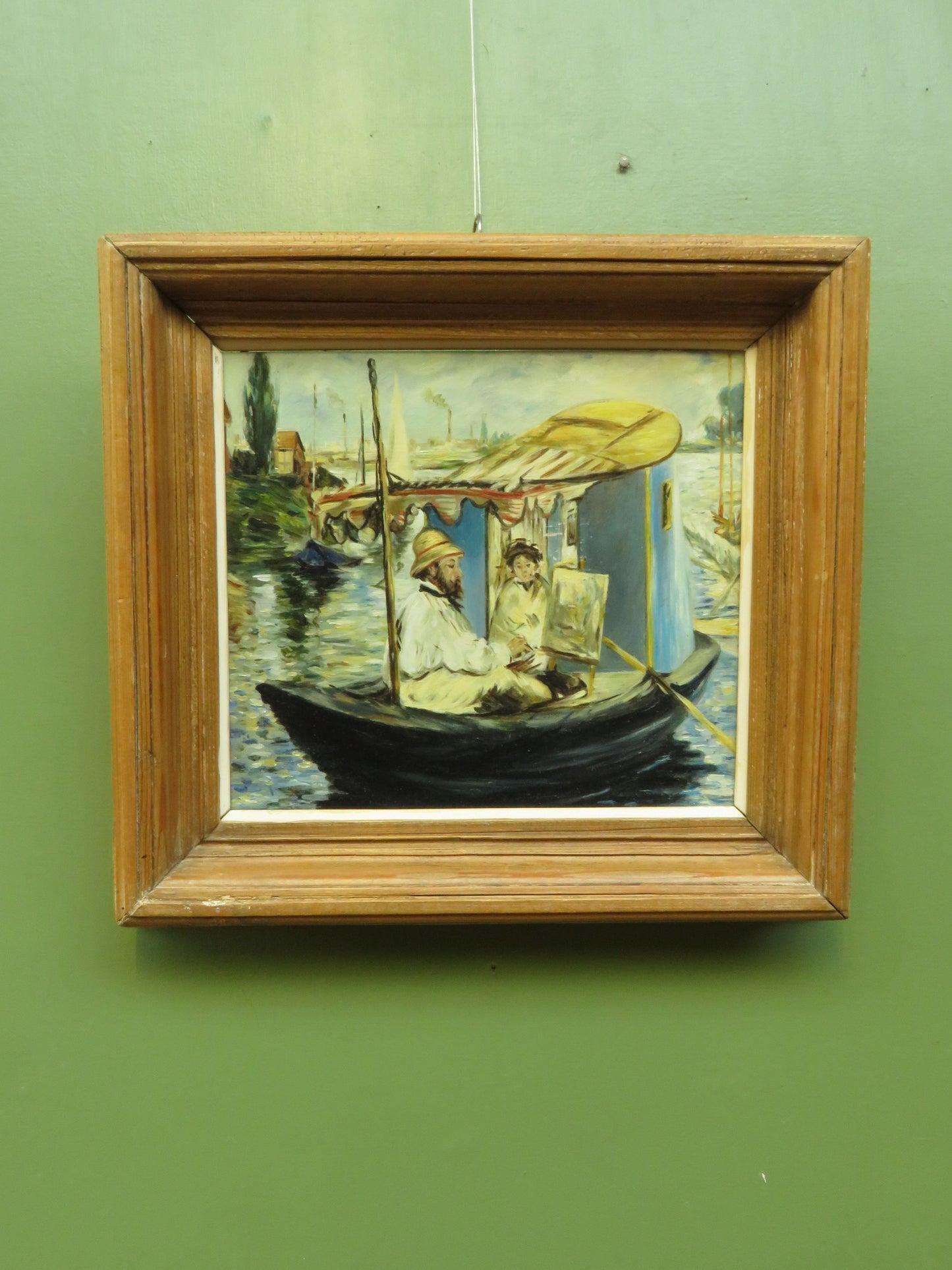 Vintage Framed Reproduction Oil on Board by Manet, 'Claude Monet in Argenteuil'