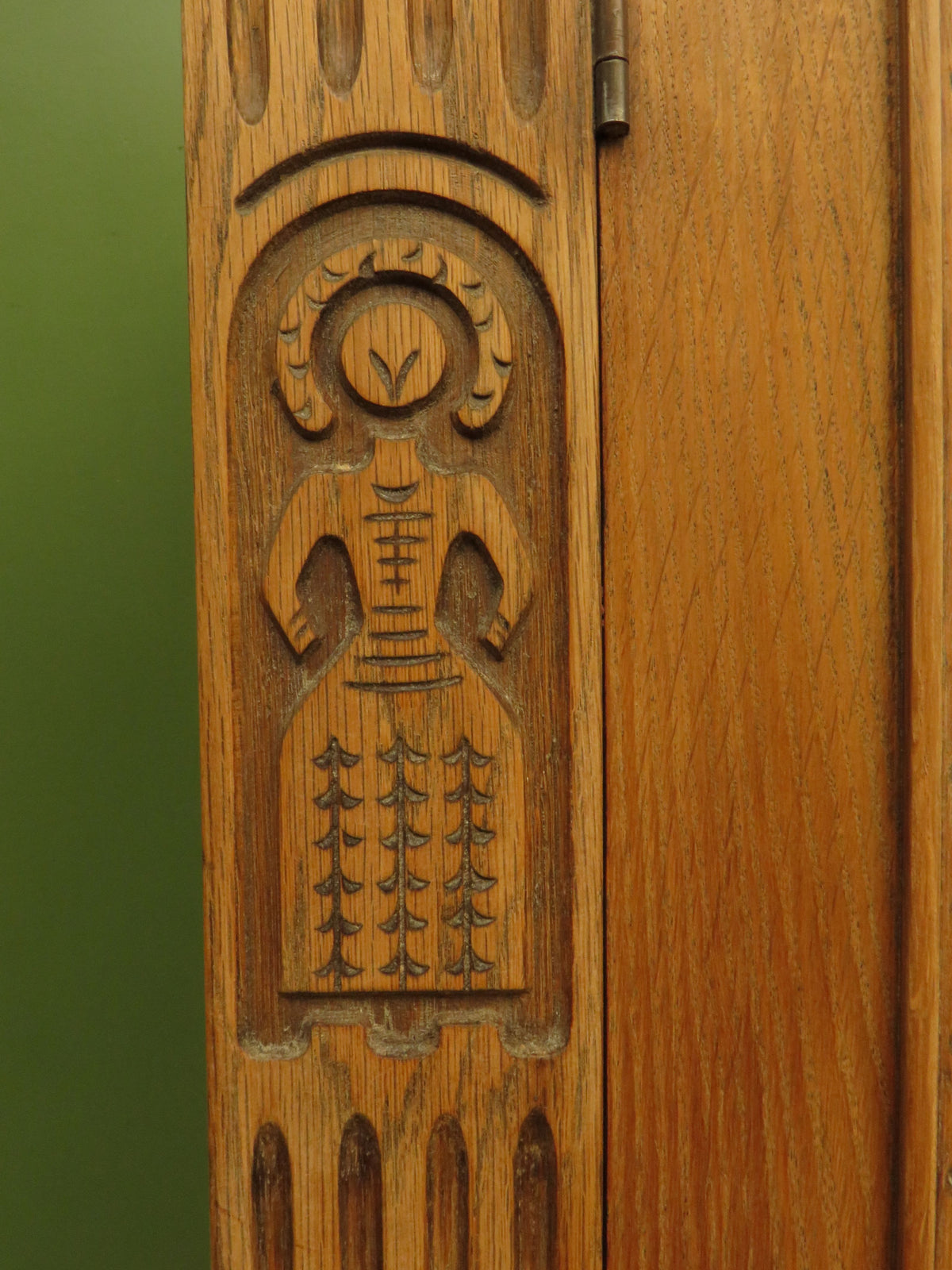 Antique Carved Oak Compactum Wardrobe Gothic Revival Armoire